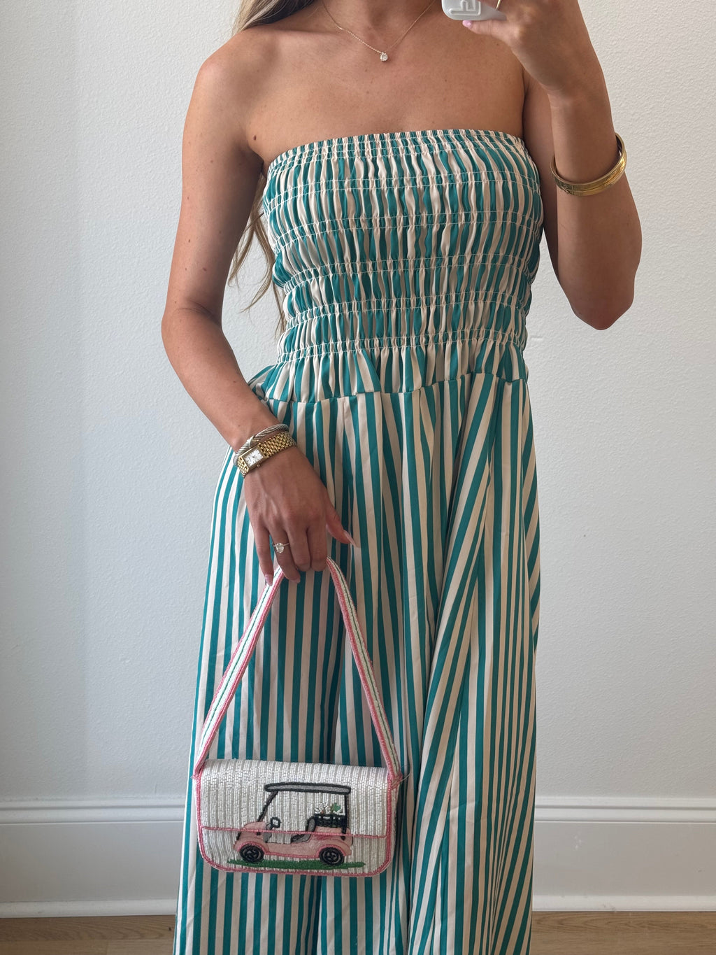 Camellia Striped Maxi Dress - Green/White Stripes