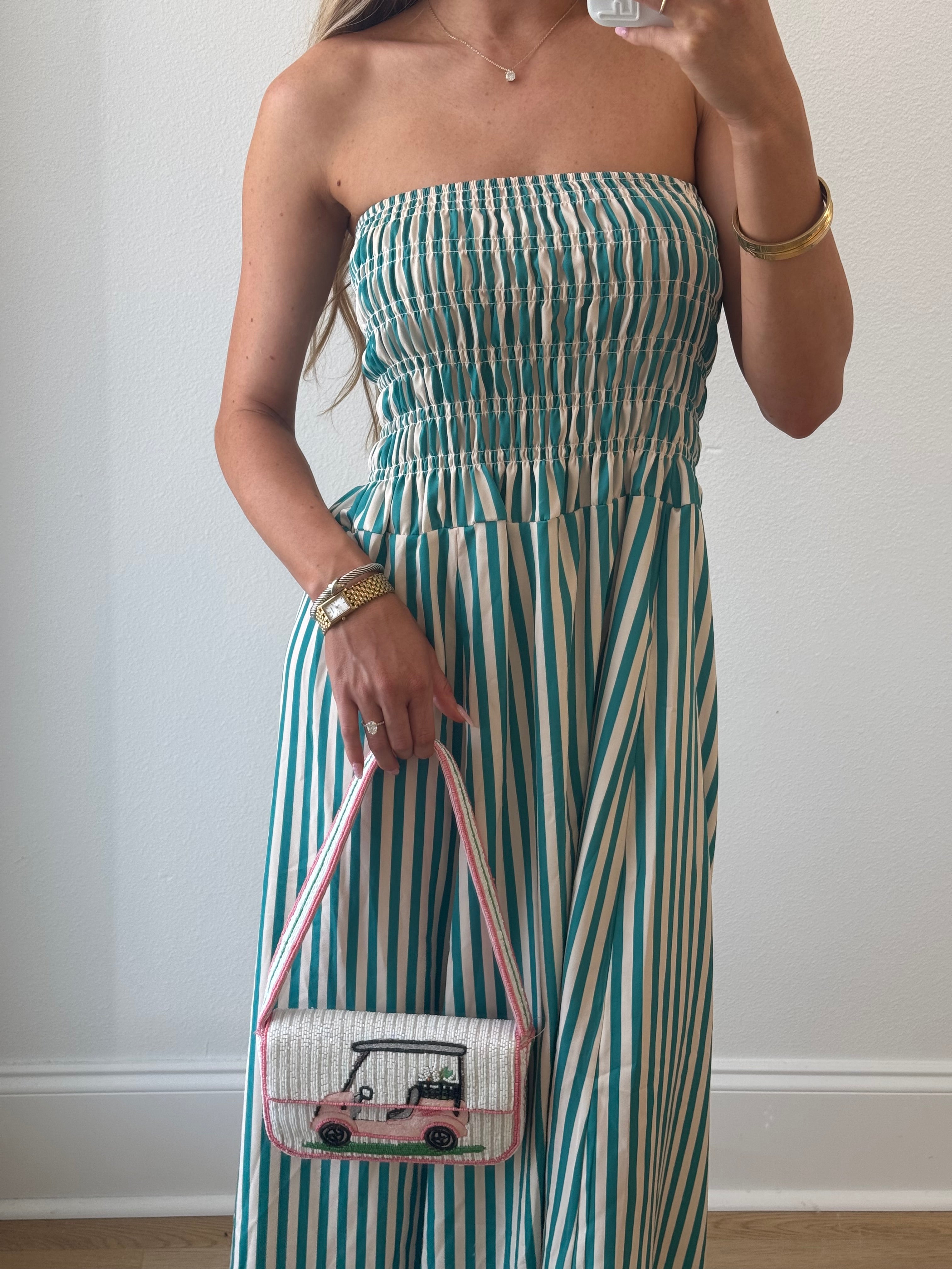 Camellia Striped Maxi Dress - Green/White Stripes