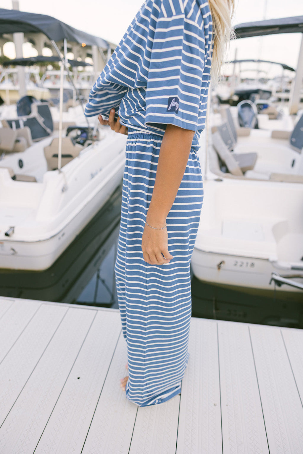 Fancy Striped Button Pants - Malibu Blue
