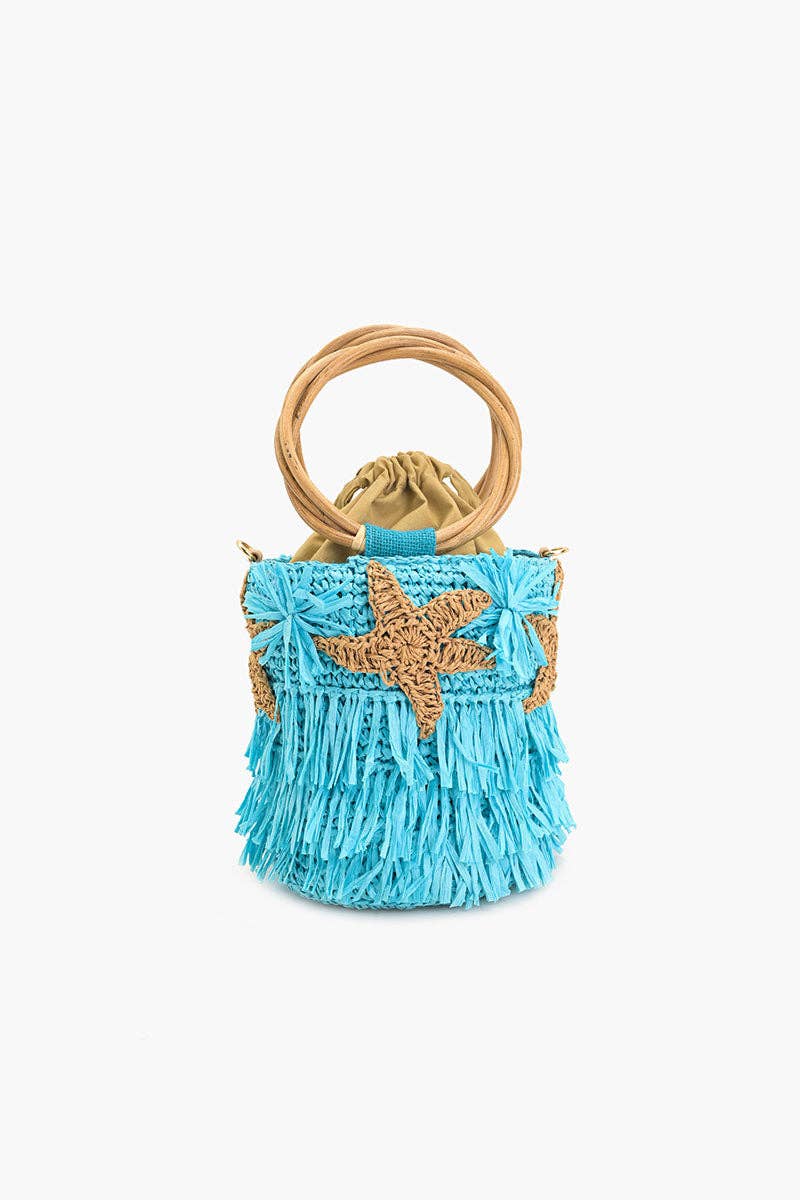 Aqua Fringe Starfish Bucket Bag