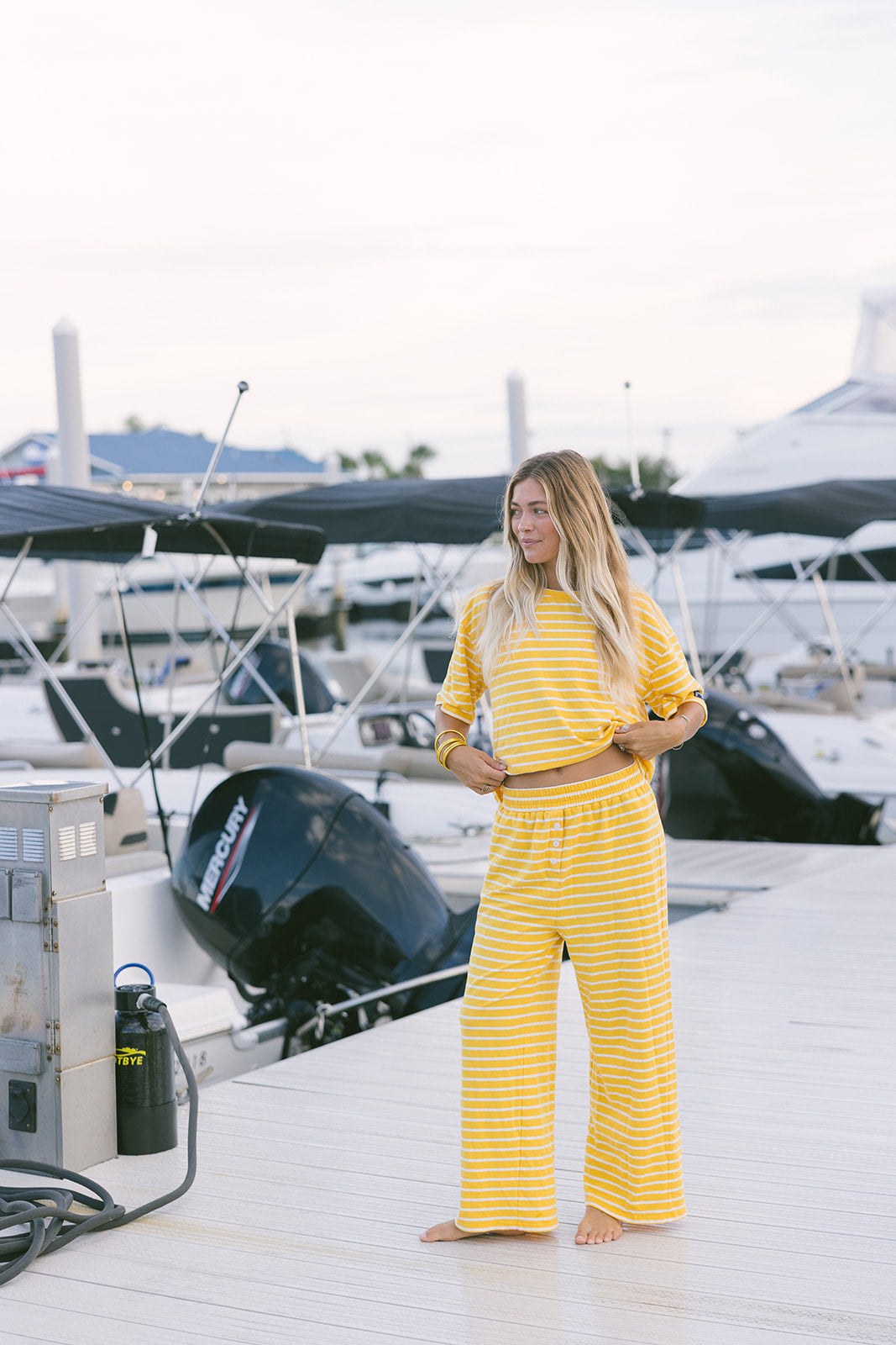 Fancy Striped Oversized Short Sleeve Top - Malibu Golden Yellow