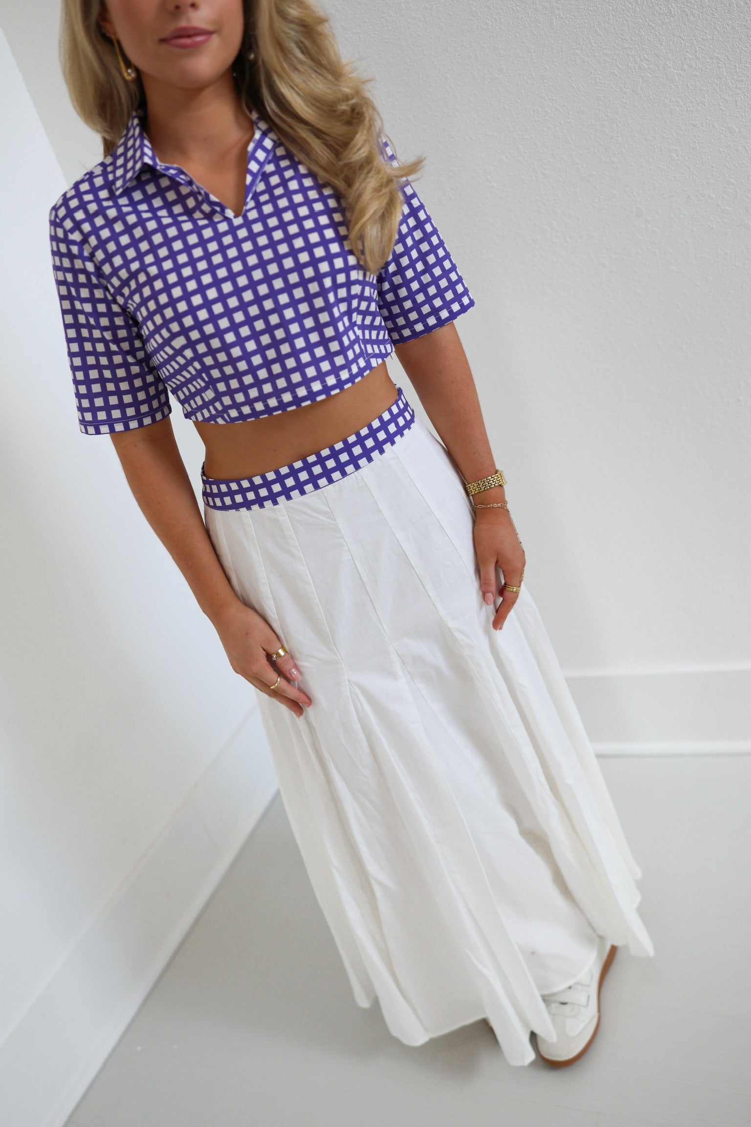 Brynn Gingham Top - White/Purple
