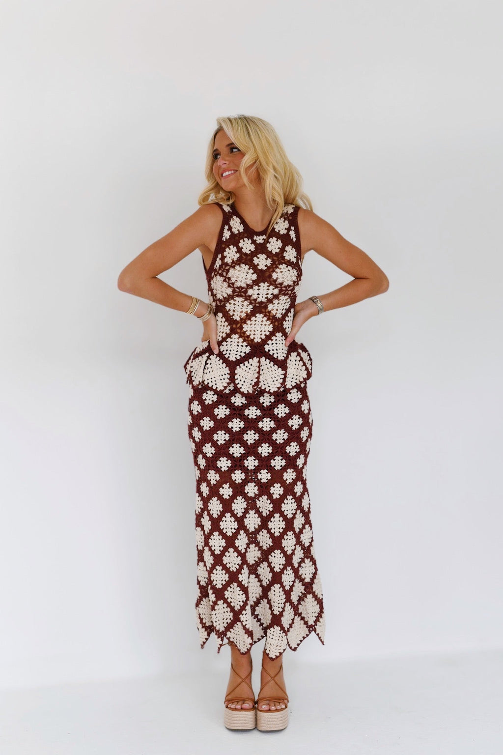 Crochet Maxi Skirt - Burgundy/Cream
