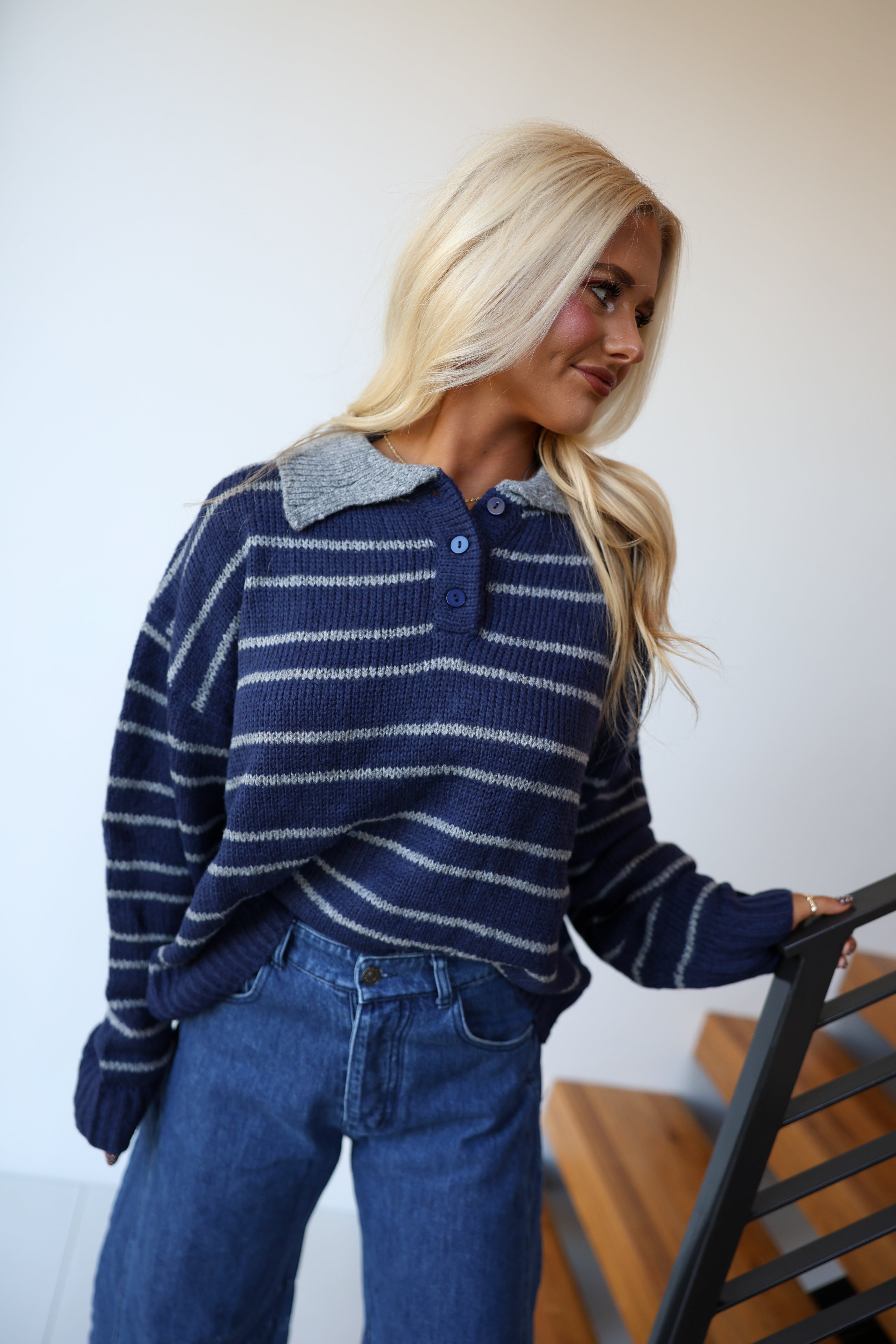Deanna Striped Sweater - Navy