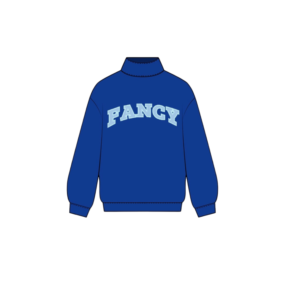 Fancy Oversized Fleece Lined Mockneck - Indigo/Powder Blue