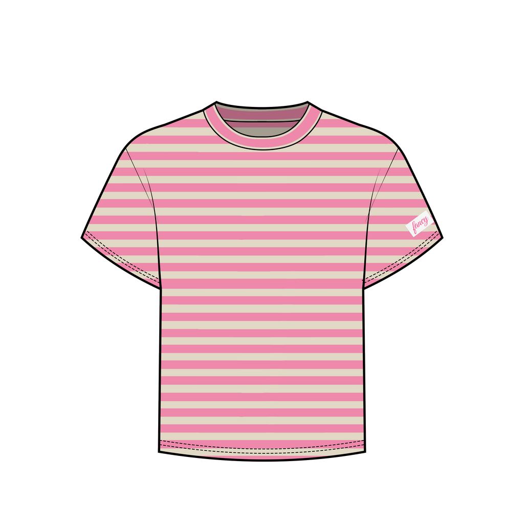 Fancy Striped Short Sleeve Top - Hibiscus/Cream