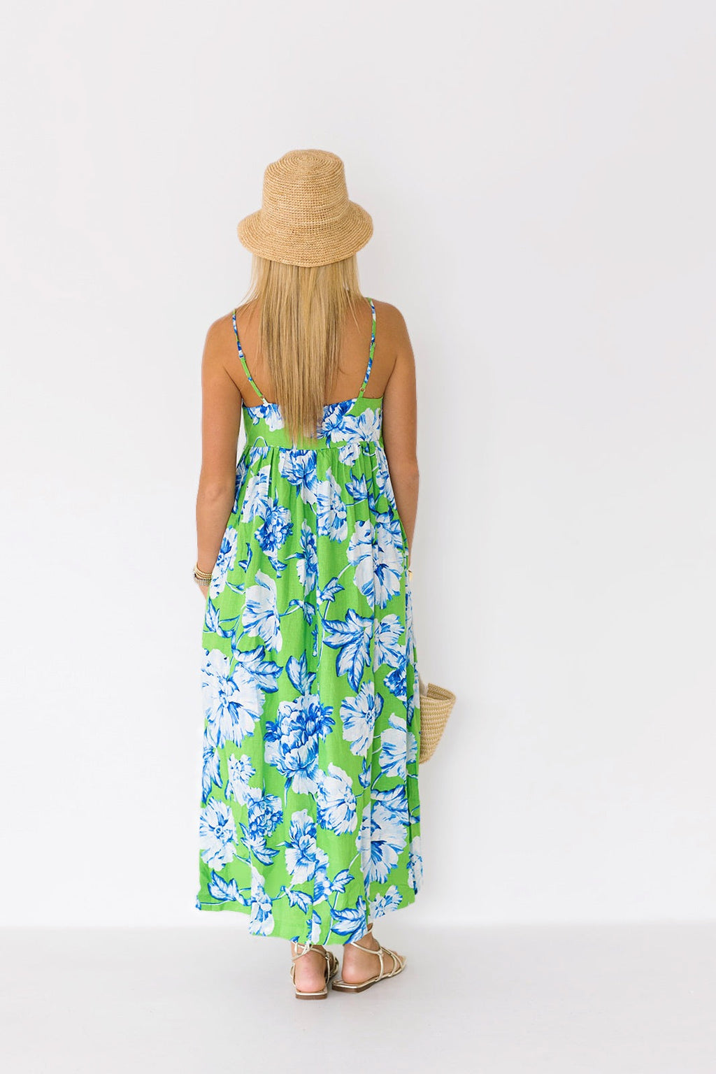 Hannah Floral Midi Dress - Green/White/Blue