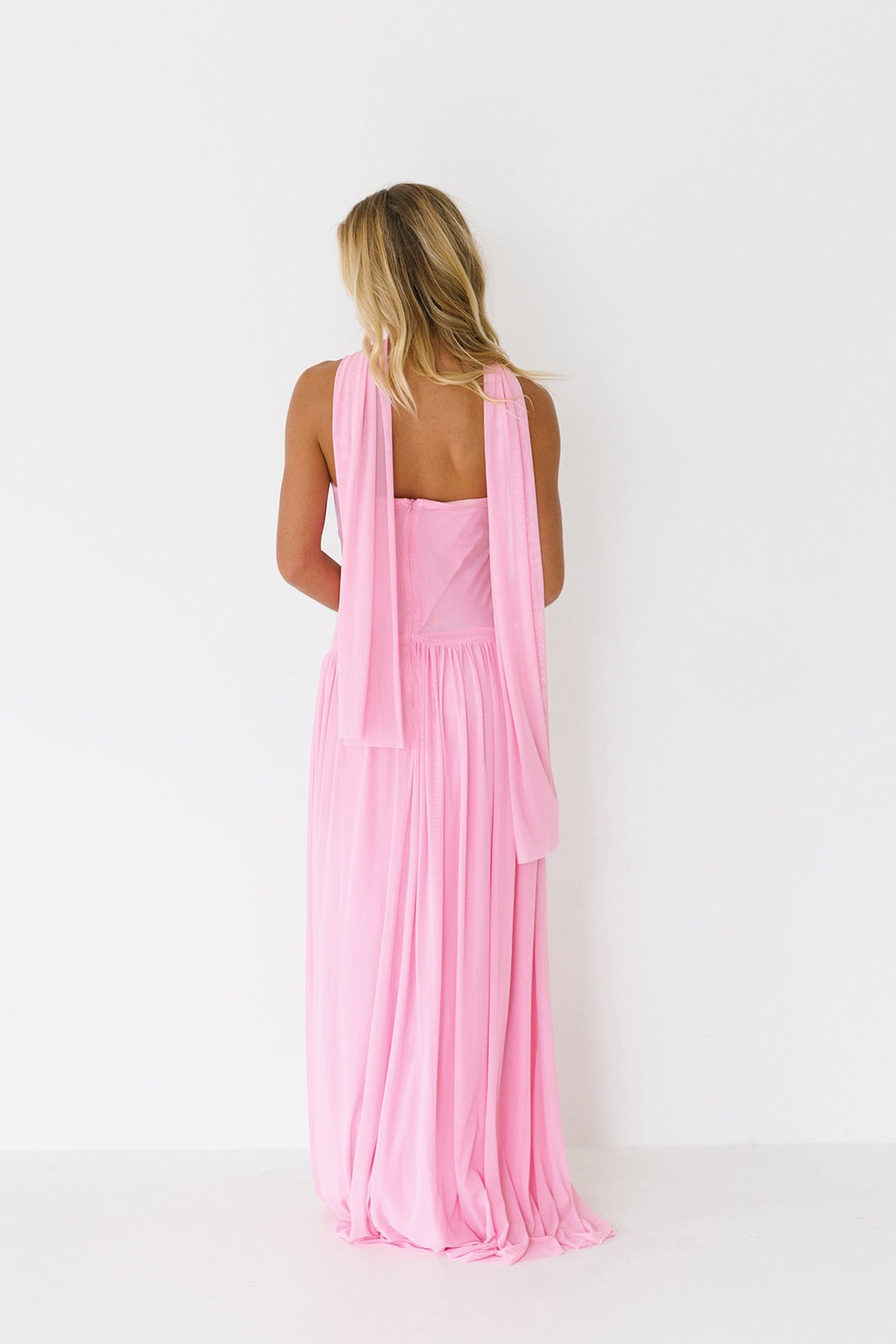 Brandi Strapless Maxi Scarf Dress - Bubblegum Pink