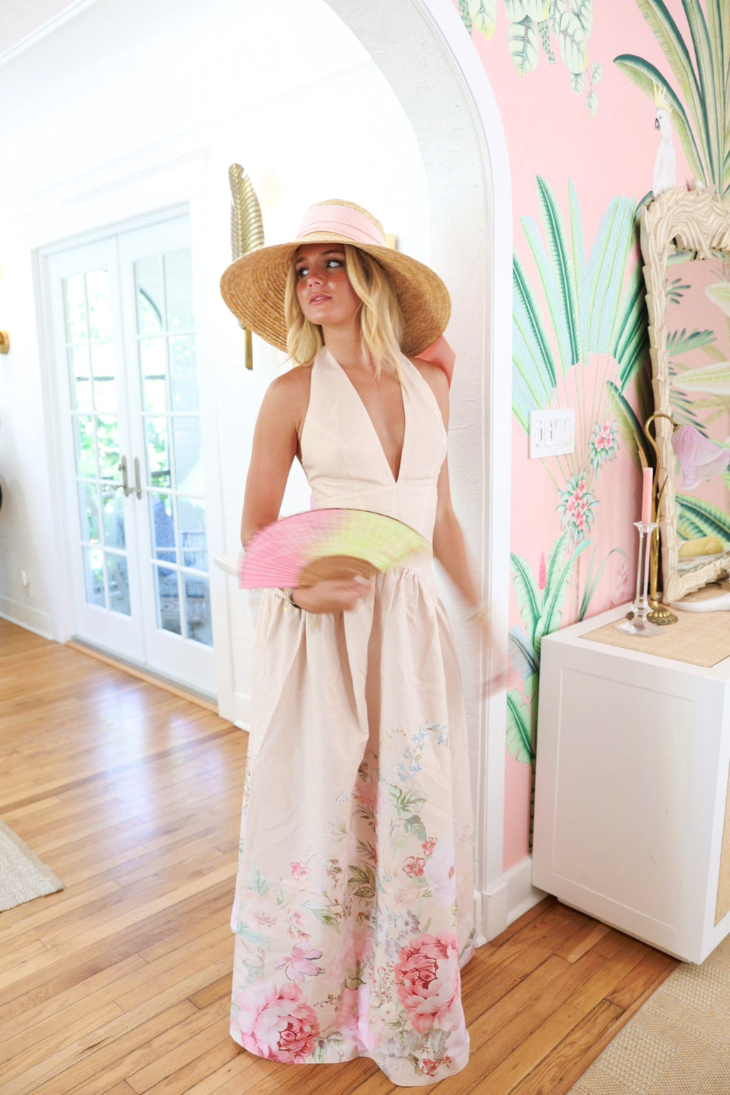 Rose Print Halter Maxi Dress - Tearose