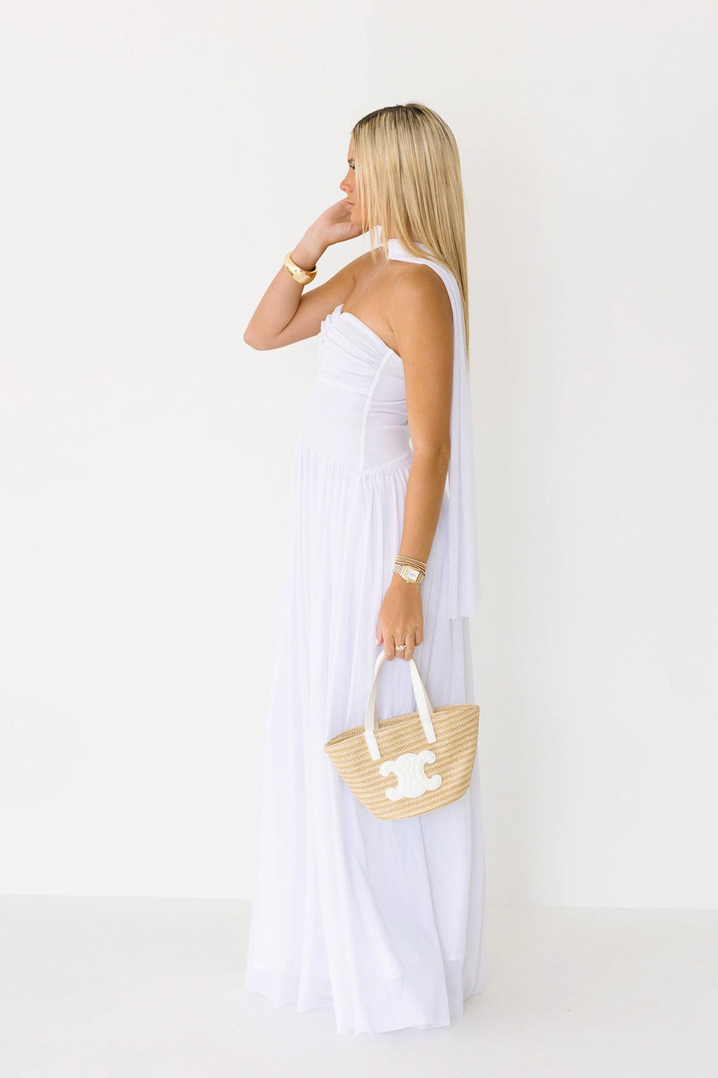Miranda Strapless Maxi Scarf Dress - White
