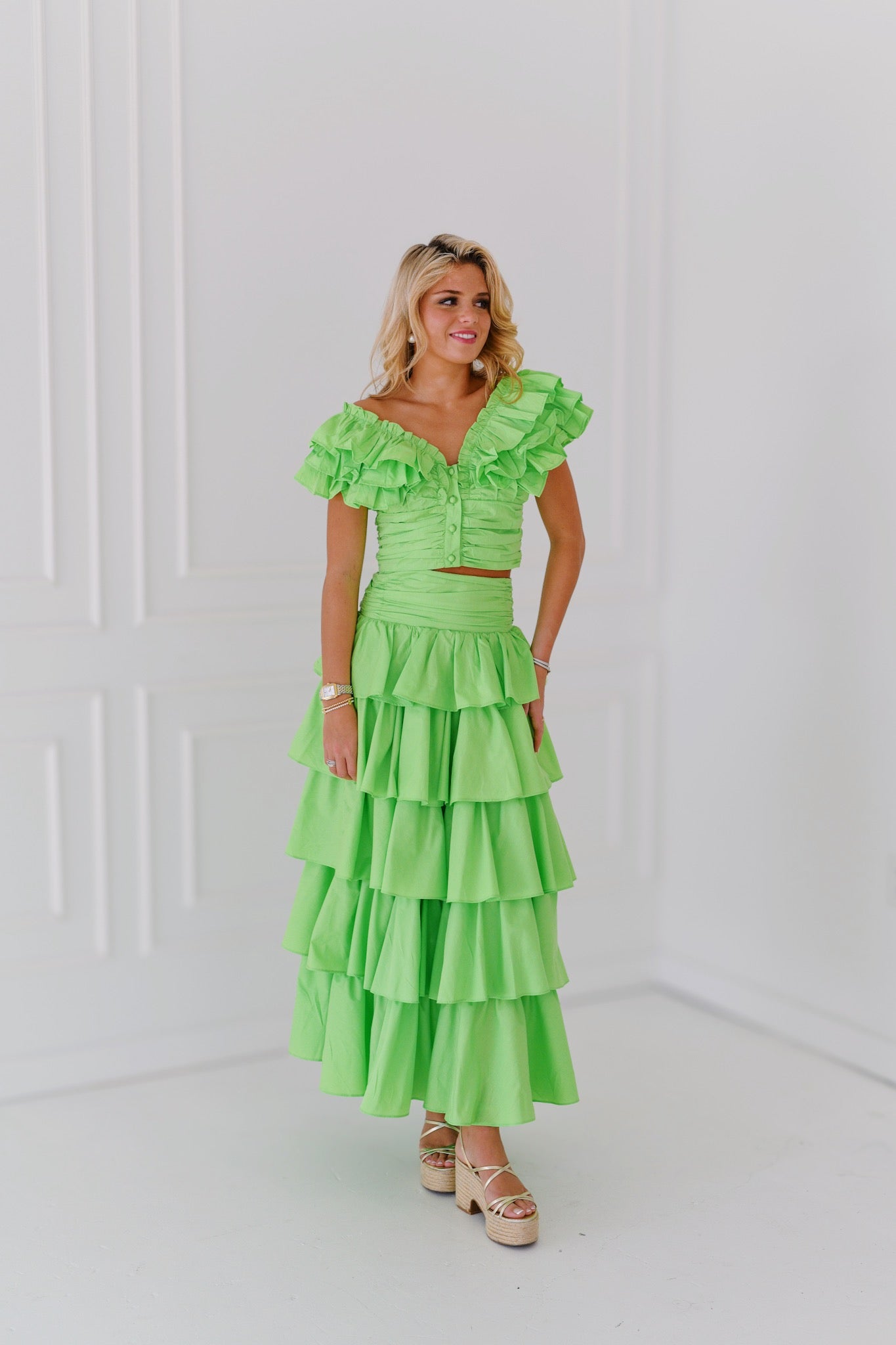 Chesney Ruffle Skirt Set - Green