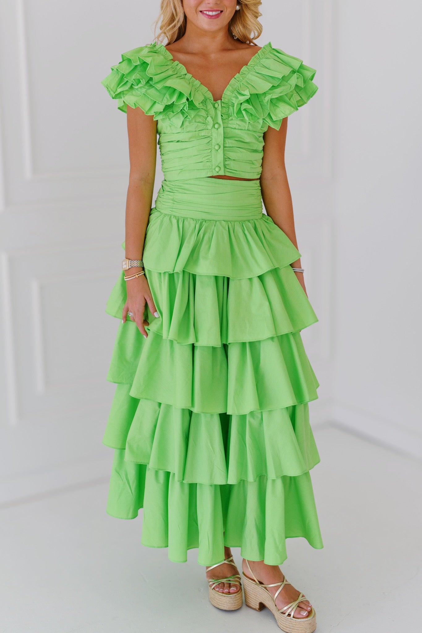 Chesney Ruffle Skirt Set - Green