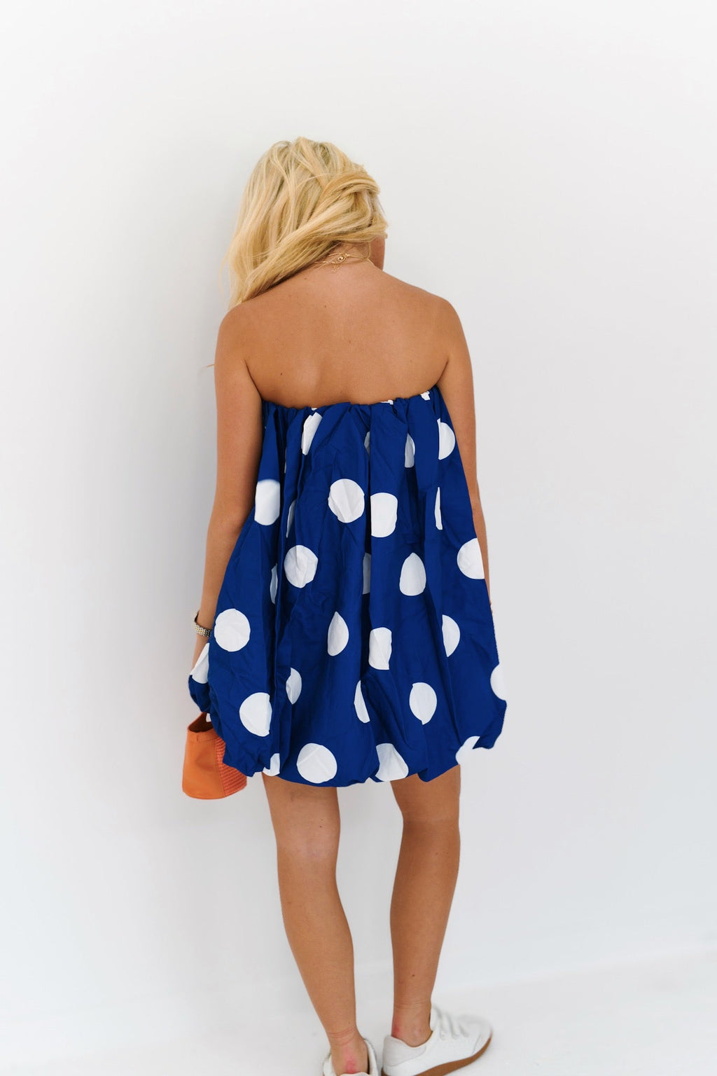 Darcy Mini Bubble Dress - Navy Polka Dots