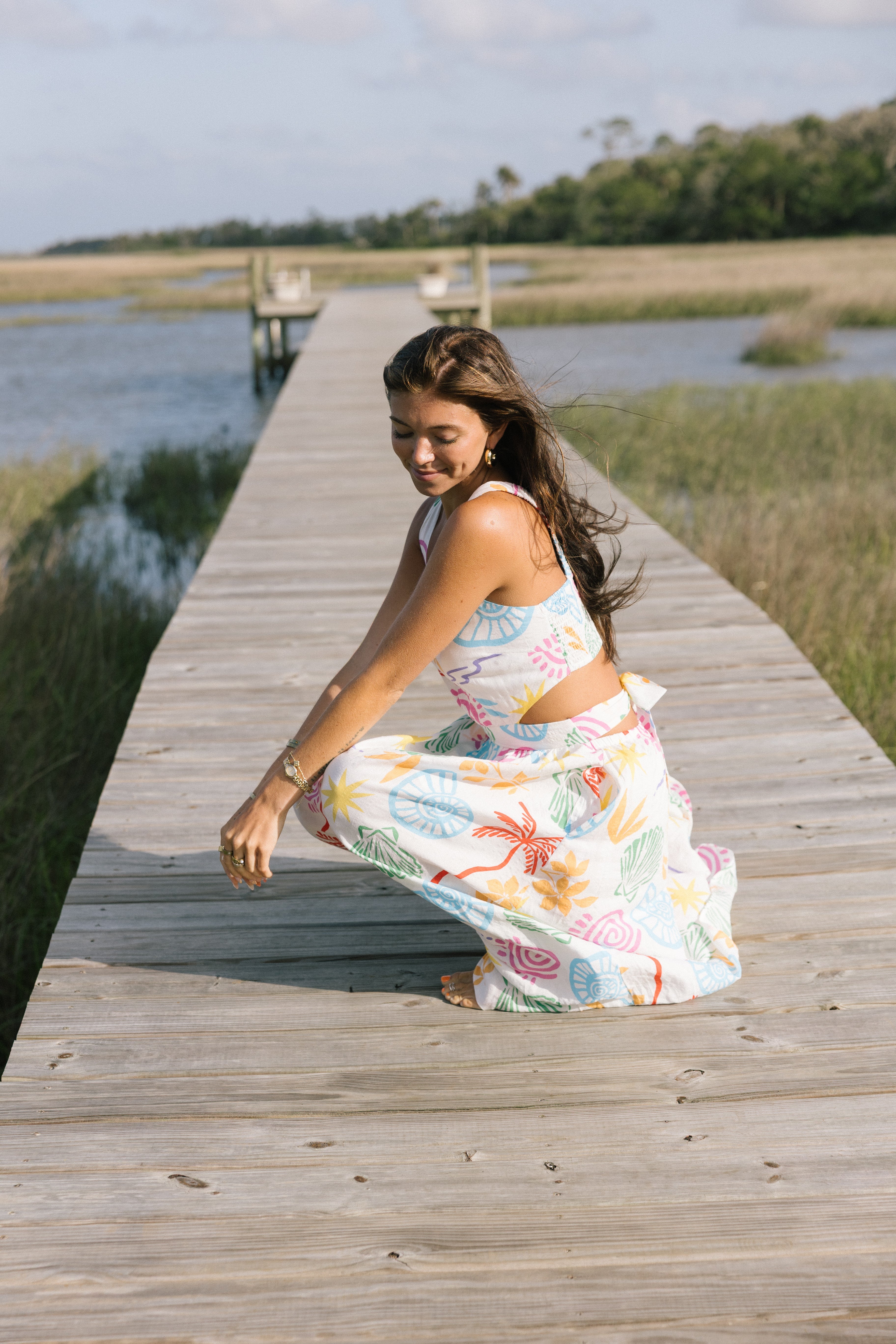 Elle Cutout Midi Dress - Ivory Multi