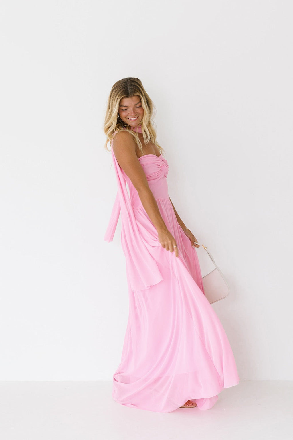 Brandi Strapless Maxi Scarf Dress - Bubblegum Pink