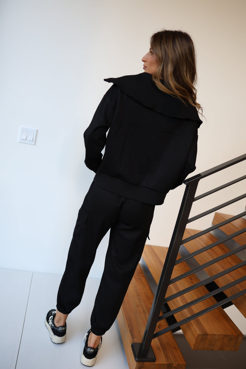 Demi Oversized Quarter Zip and Jogger Set - Black