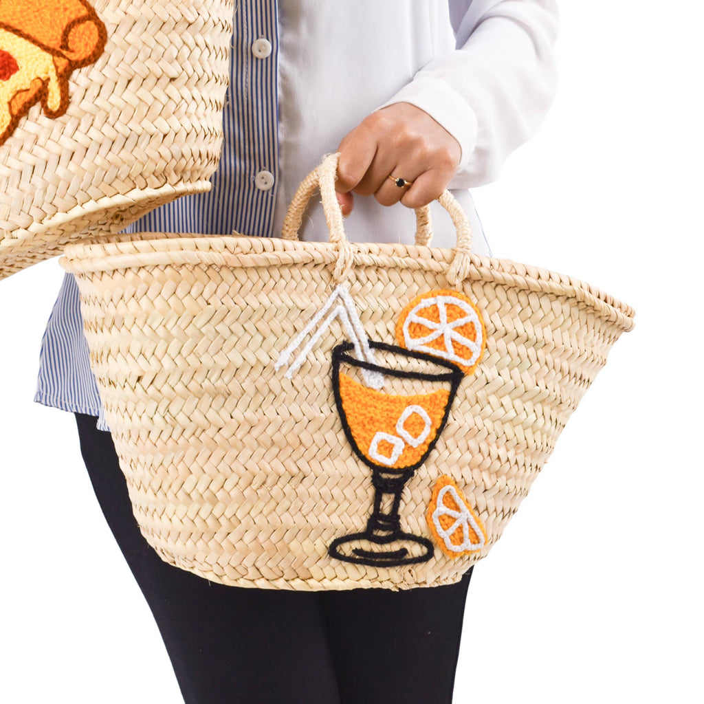 Handwoven Spritz Basket with Orange Cocktail Design