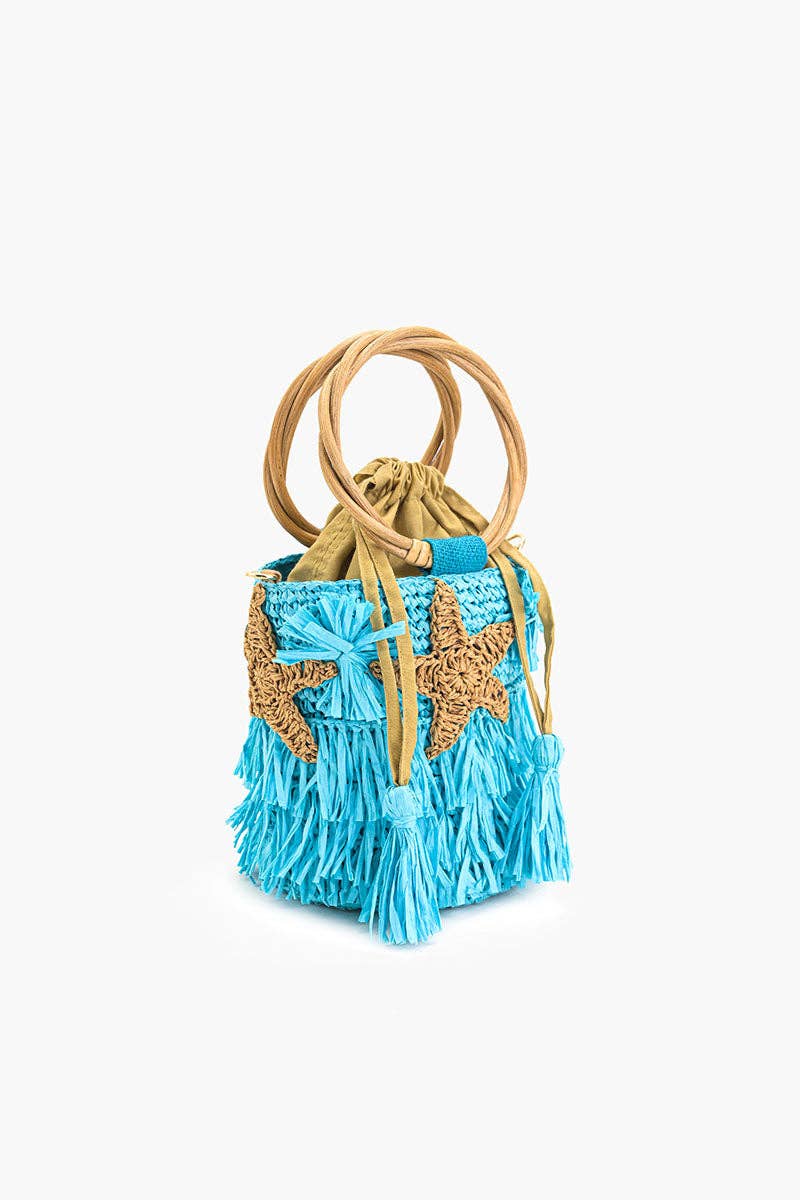 Aqua Fringe Starfish Bucket Bag