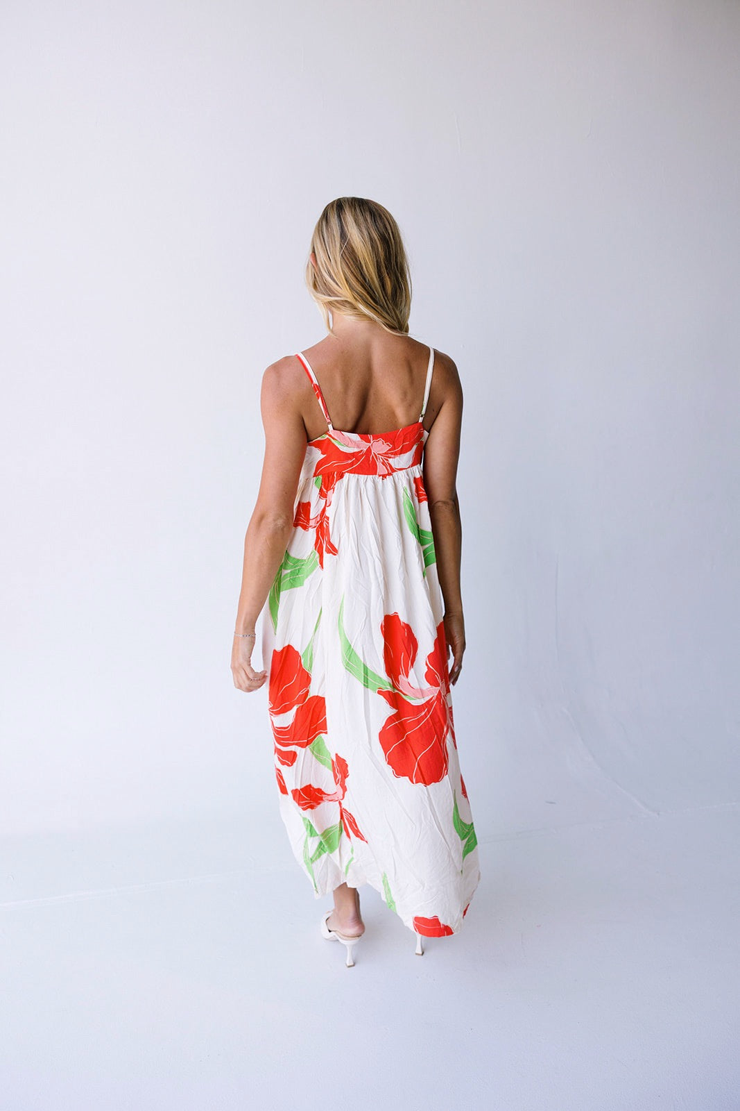 Mallory Floral Midi Dress - Natural Orange