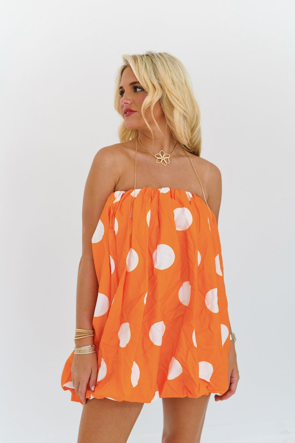 Ollie Mini Bubble Dress - Orange Polka Dots