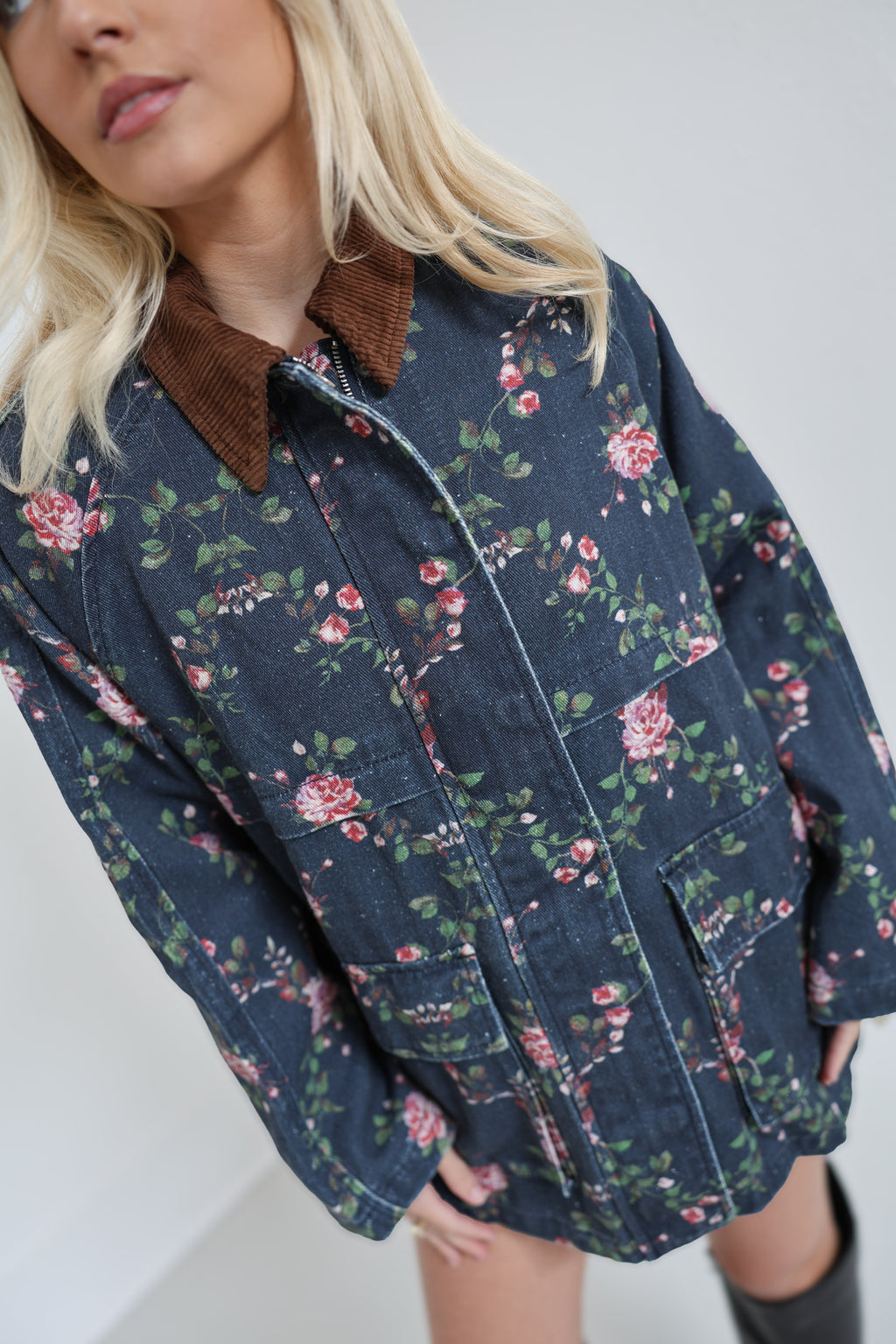 Floral Printed Utility Jacket - Blossom Blue