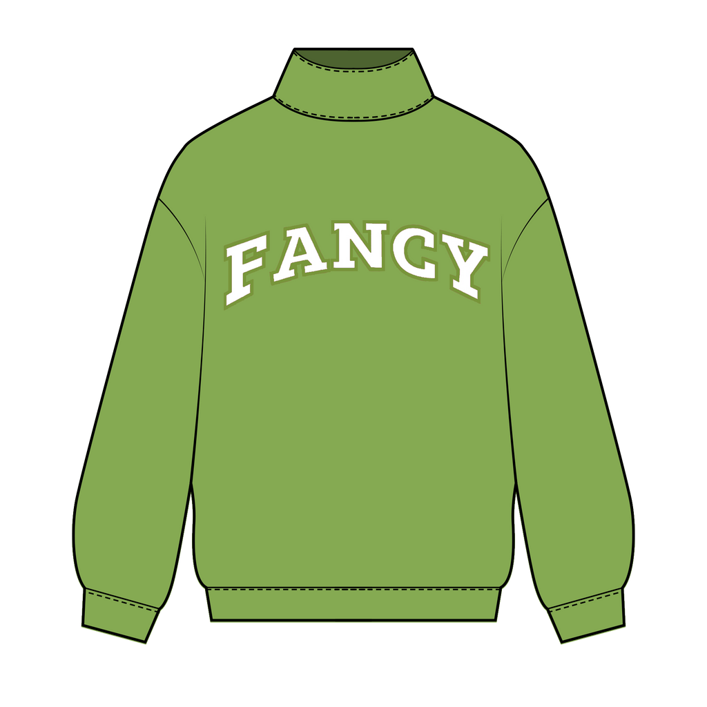 Fancy Oversized Fleece Mockneck - Palm/White