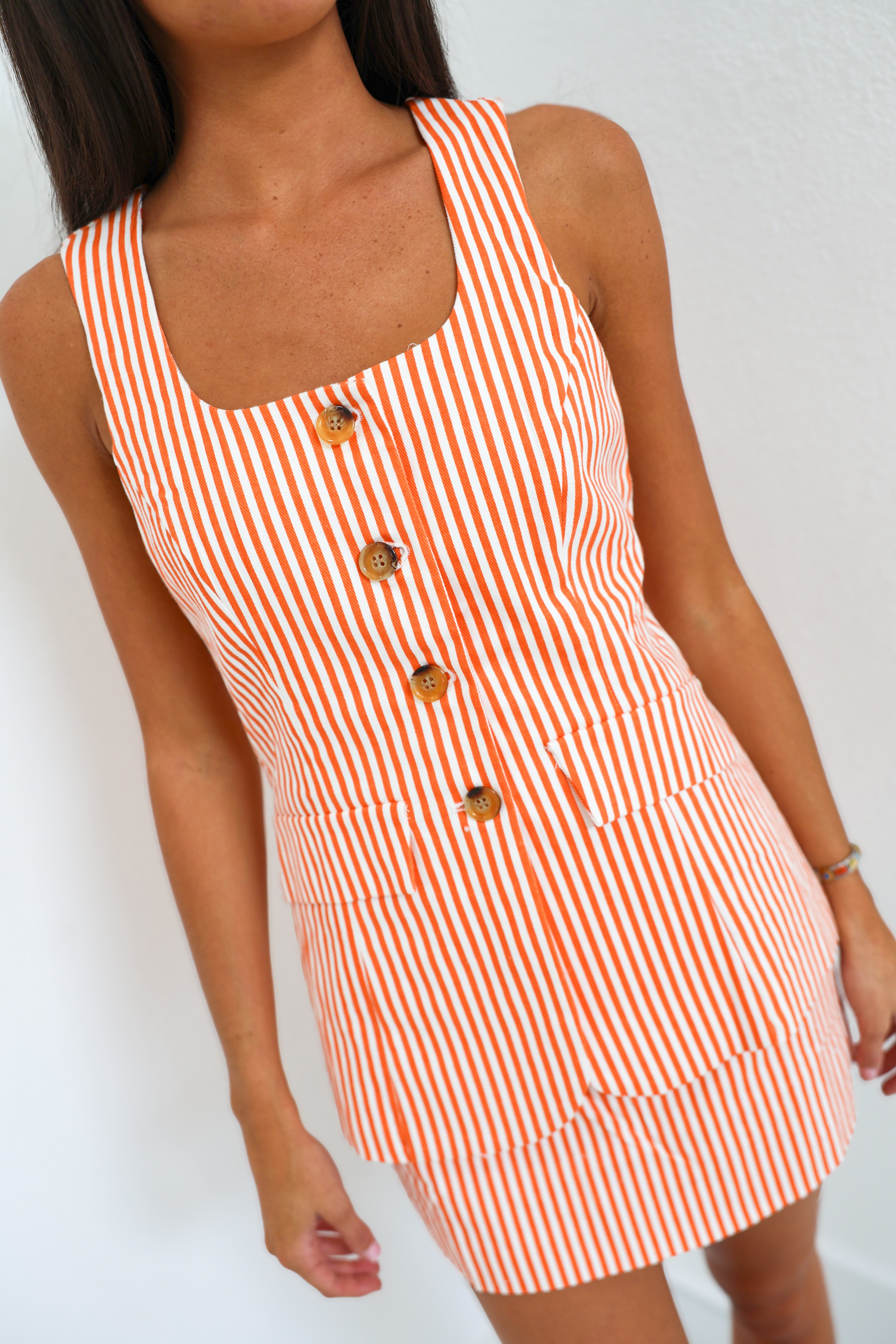 Anna Striped Romper - Orange/White