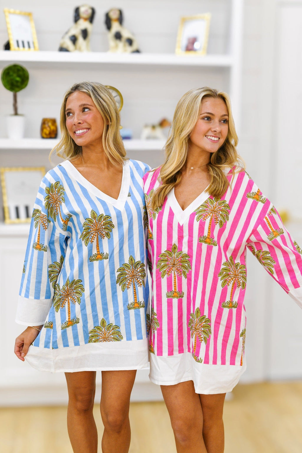 Hillary Mini Contrast Dress - Pink/White Palm