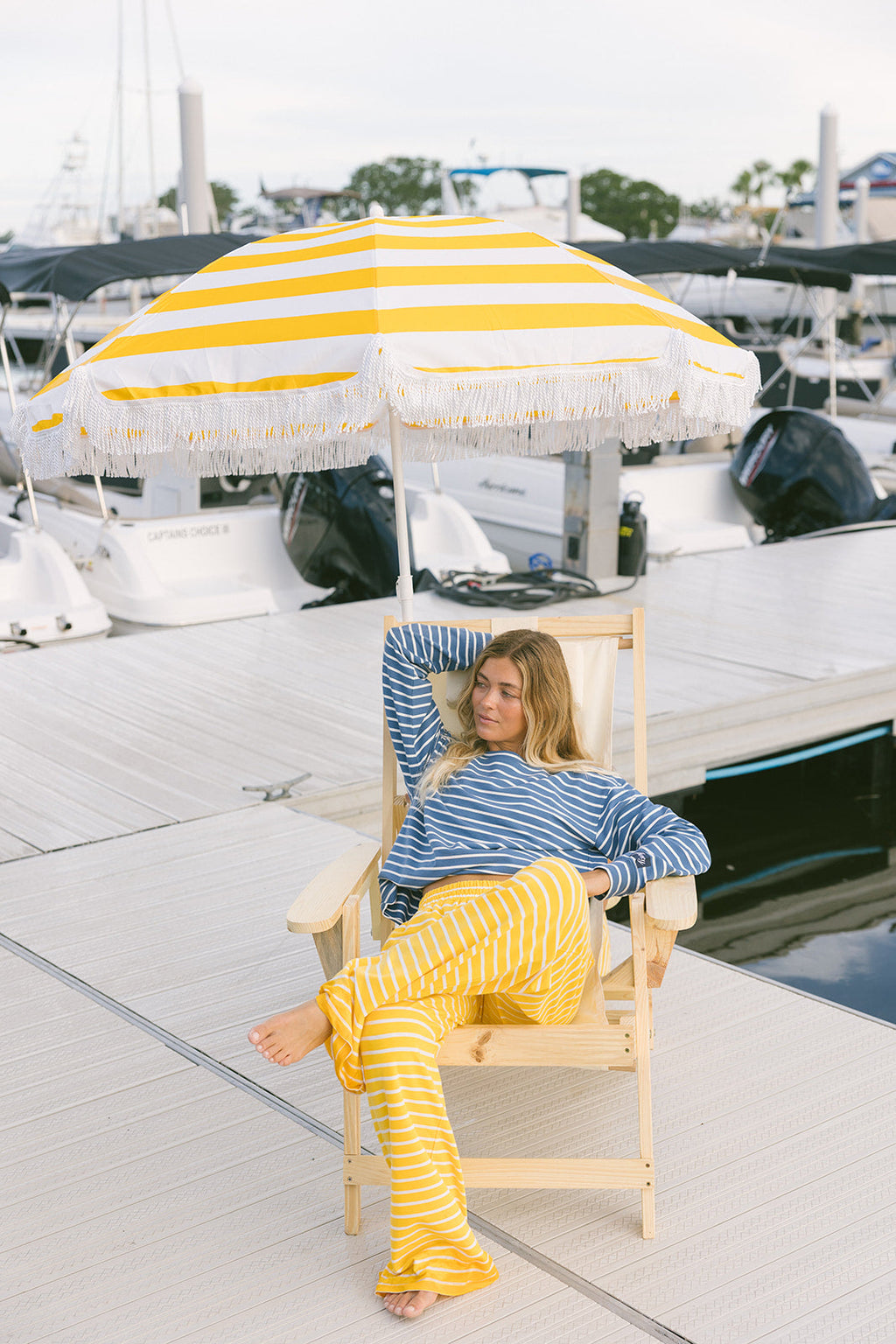 Fancy Striped Oversized Long Sleeve Top - Malibu Blue