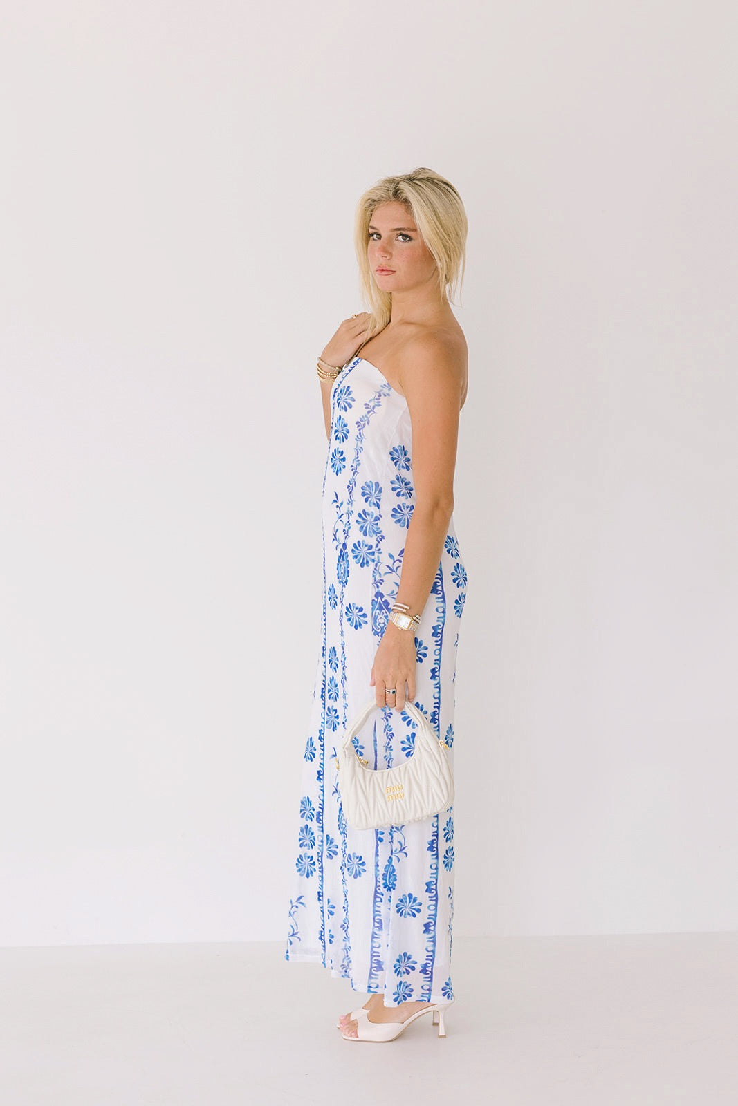 Tori Strapless Maxi Dress - Off White-Blue