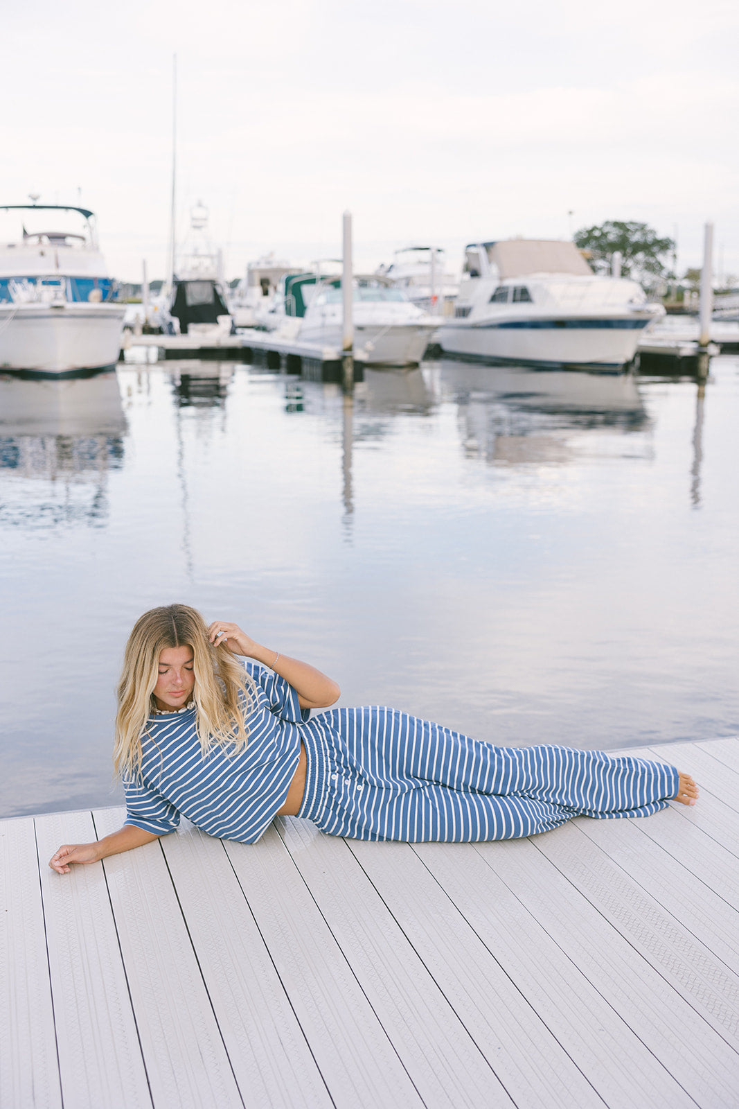 Fancy Striped Oversized Short Sleeve Top - Malibu Blue