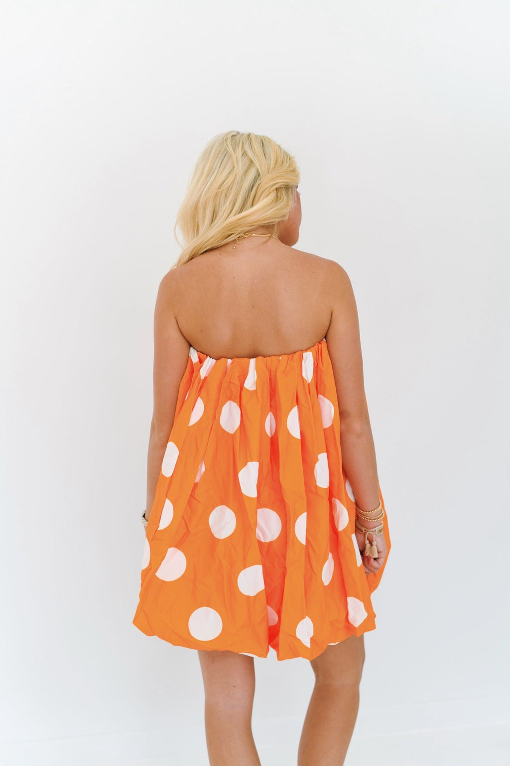 Ollie Mini Bubble Dress - Orange Polka Dots