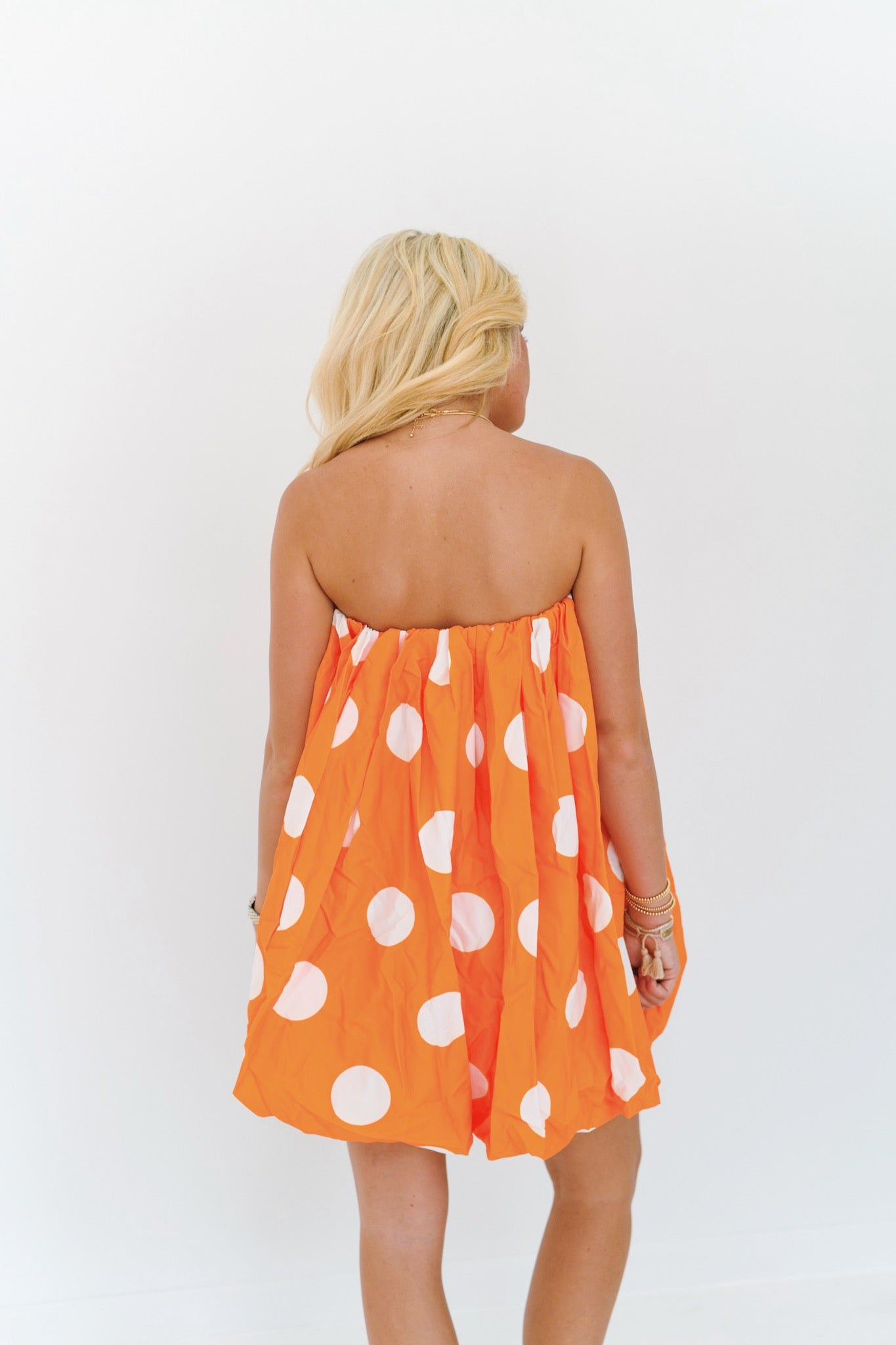 Ollie Mini Bubble Dress - Orange Polka Dots