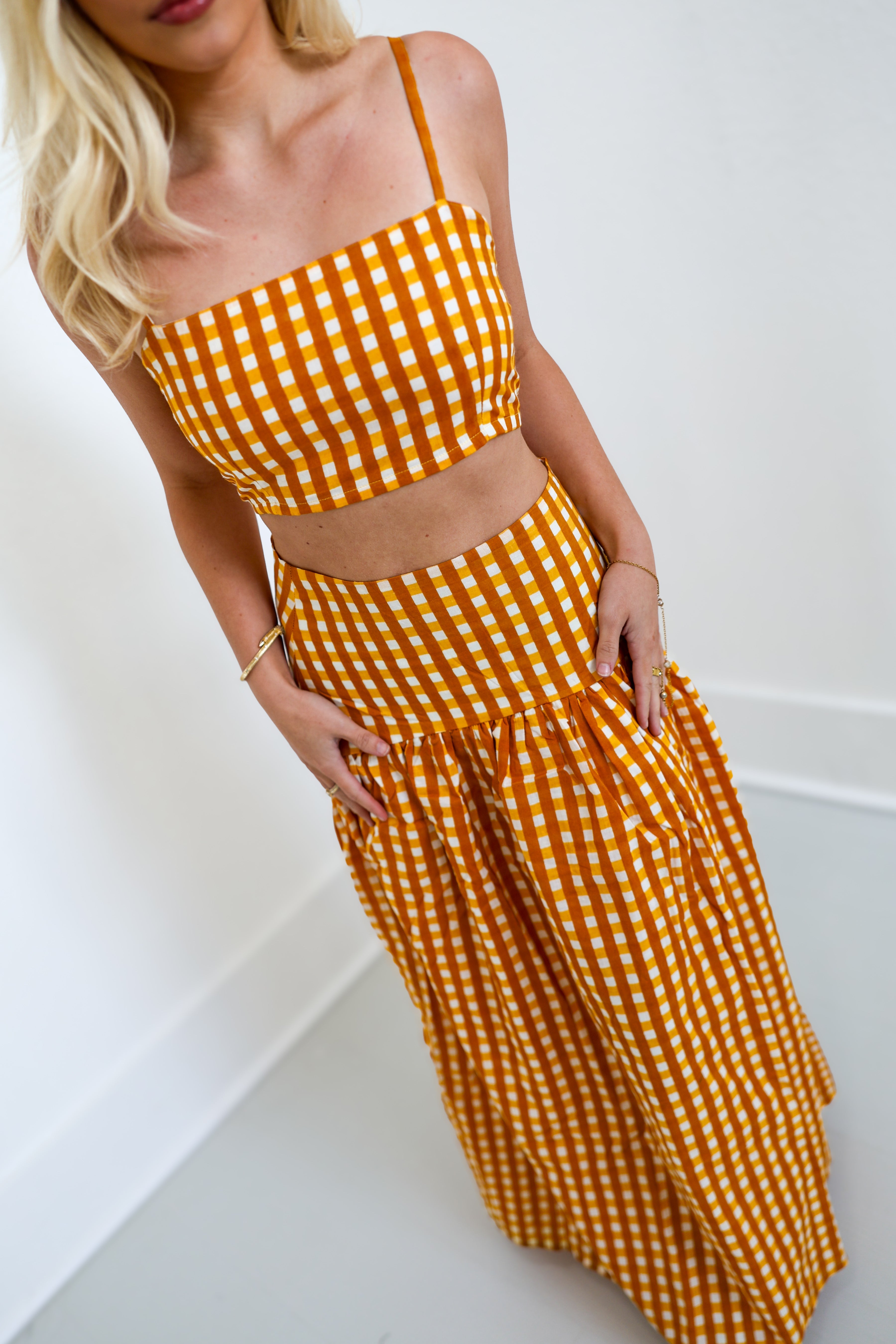 Lillian Maxi Skirt Set - Burnt Yellow Gingham