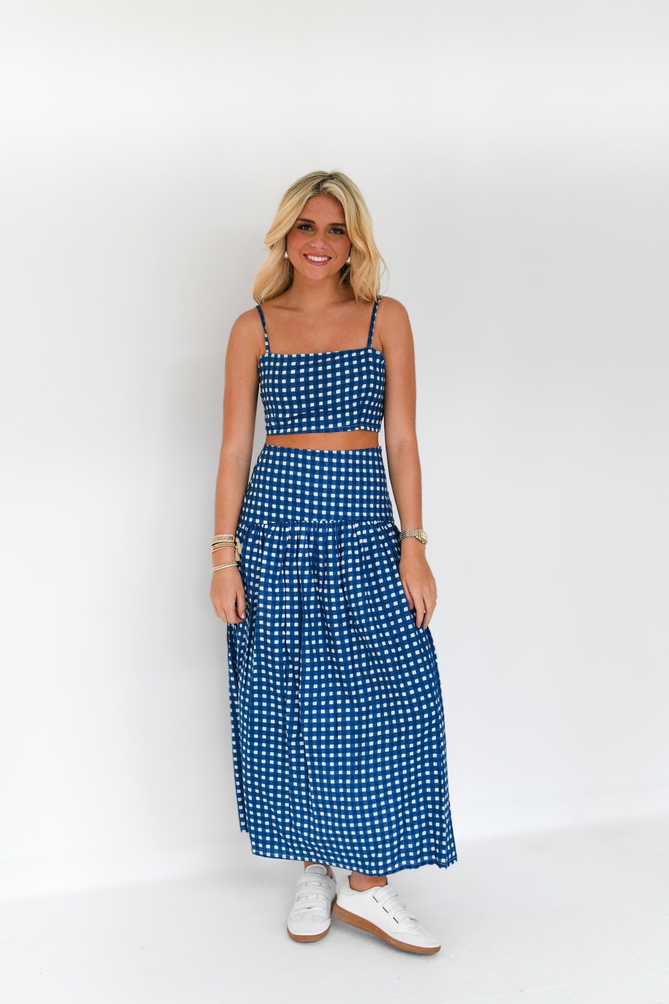 Alana Maxi Skirt Set - Navy/White Gingham