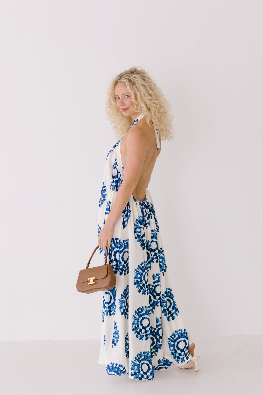 Renley Halter Neck Maxi Dress - White/Blue