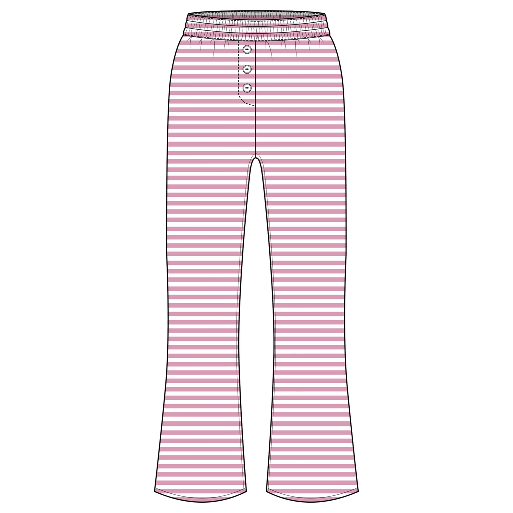 Fancy Striped Button Pants - Powder Pink/White