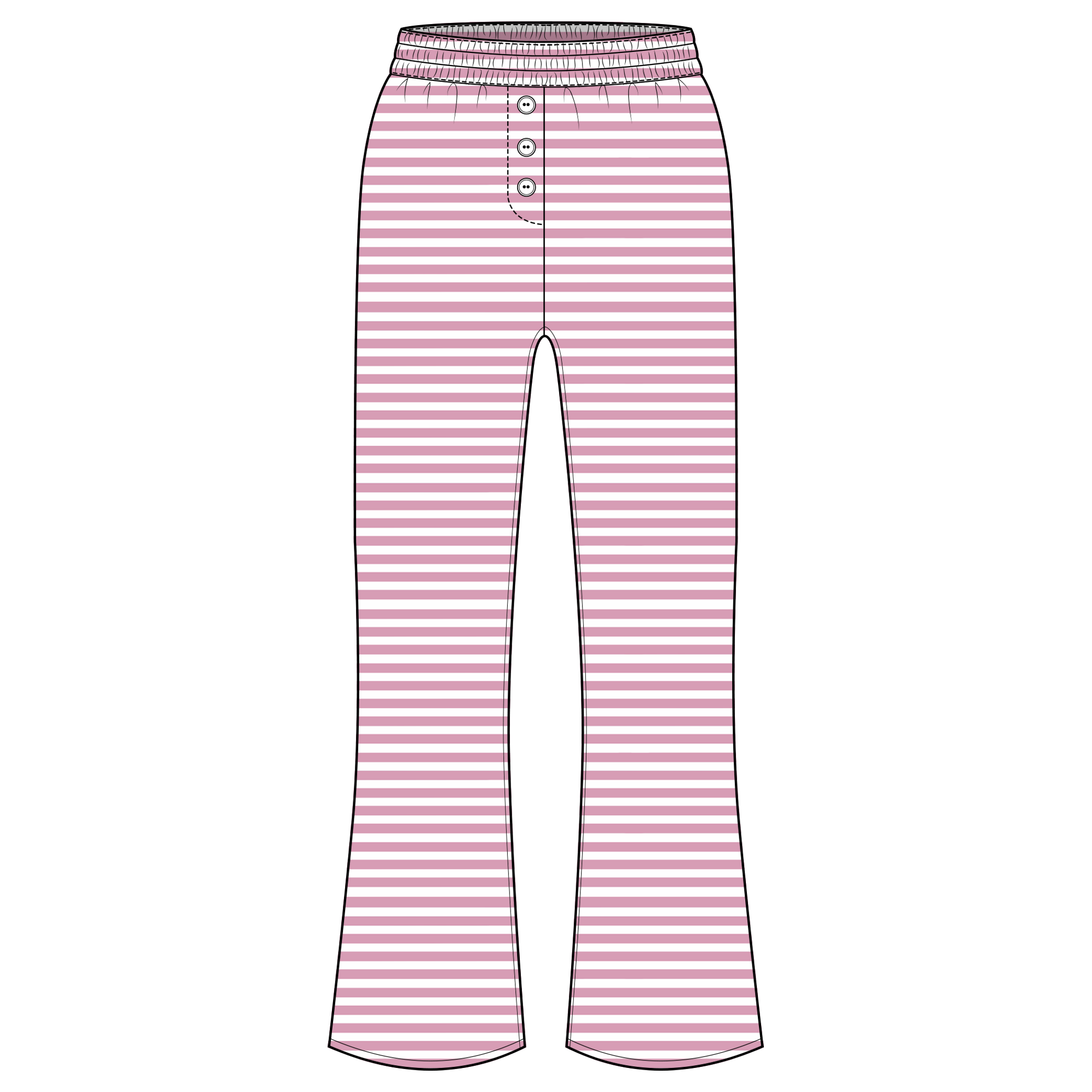 Fancy Striped Button Pants - Powder Pink/White
