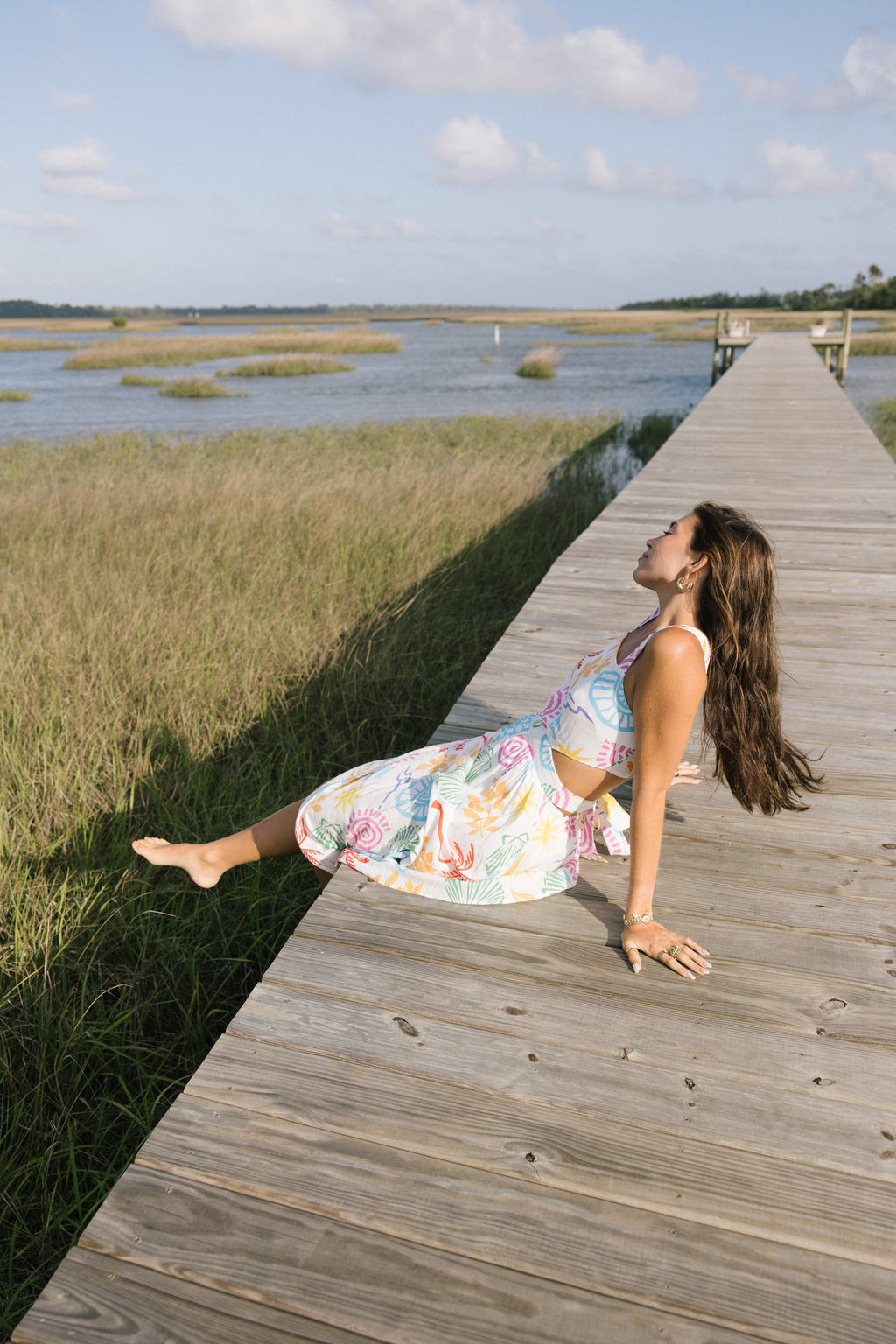 Elle Cutout Midi Dress - Ivory Multi