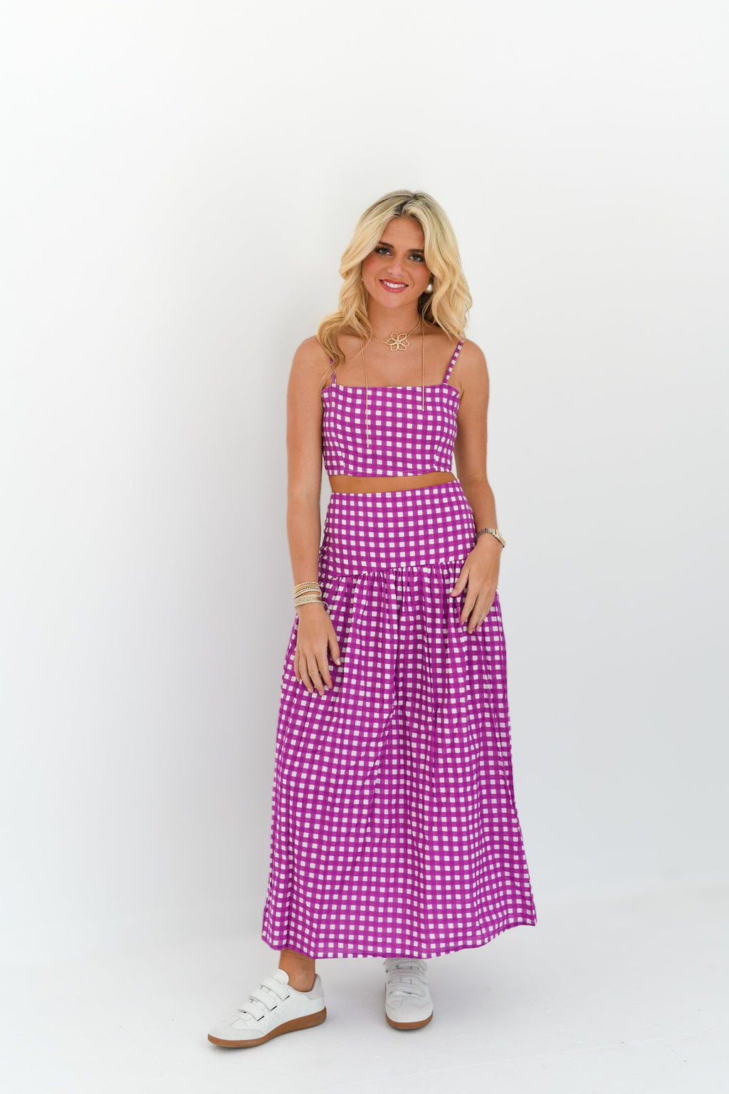 Eliza Maxi Skirt Set - Purple Gingham