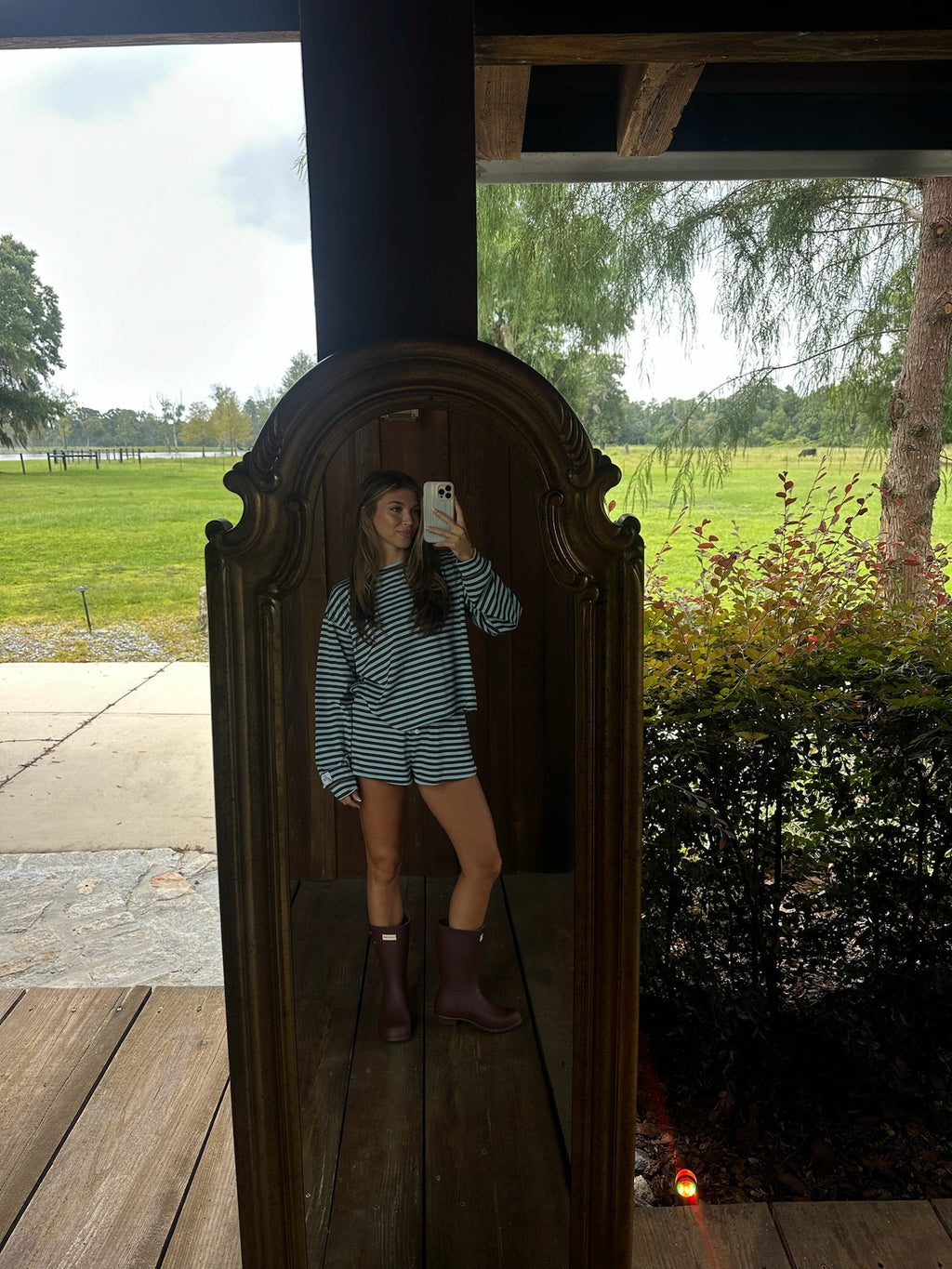 Fancy Striped Oversized Long Sleeve Top - Glacier/ Chocolate