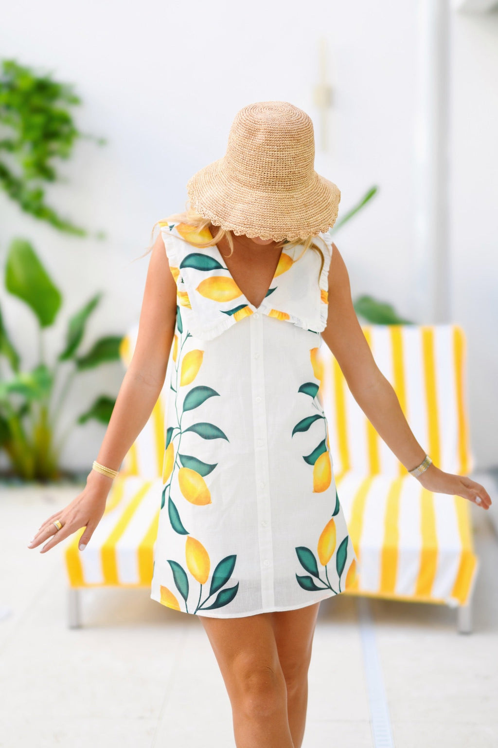 Lilly Linen Collared Mini Dress - Off White Multi