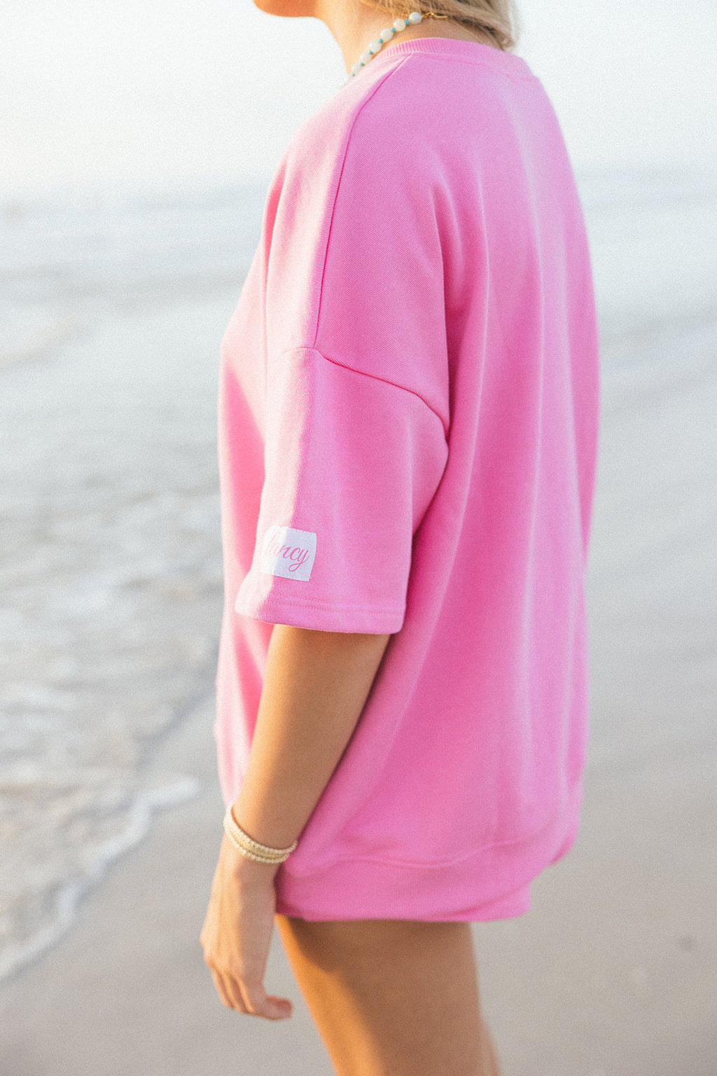 Fancy Half Button Short Sleeve Terry Top