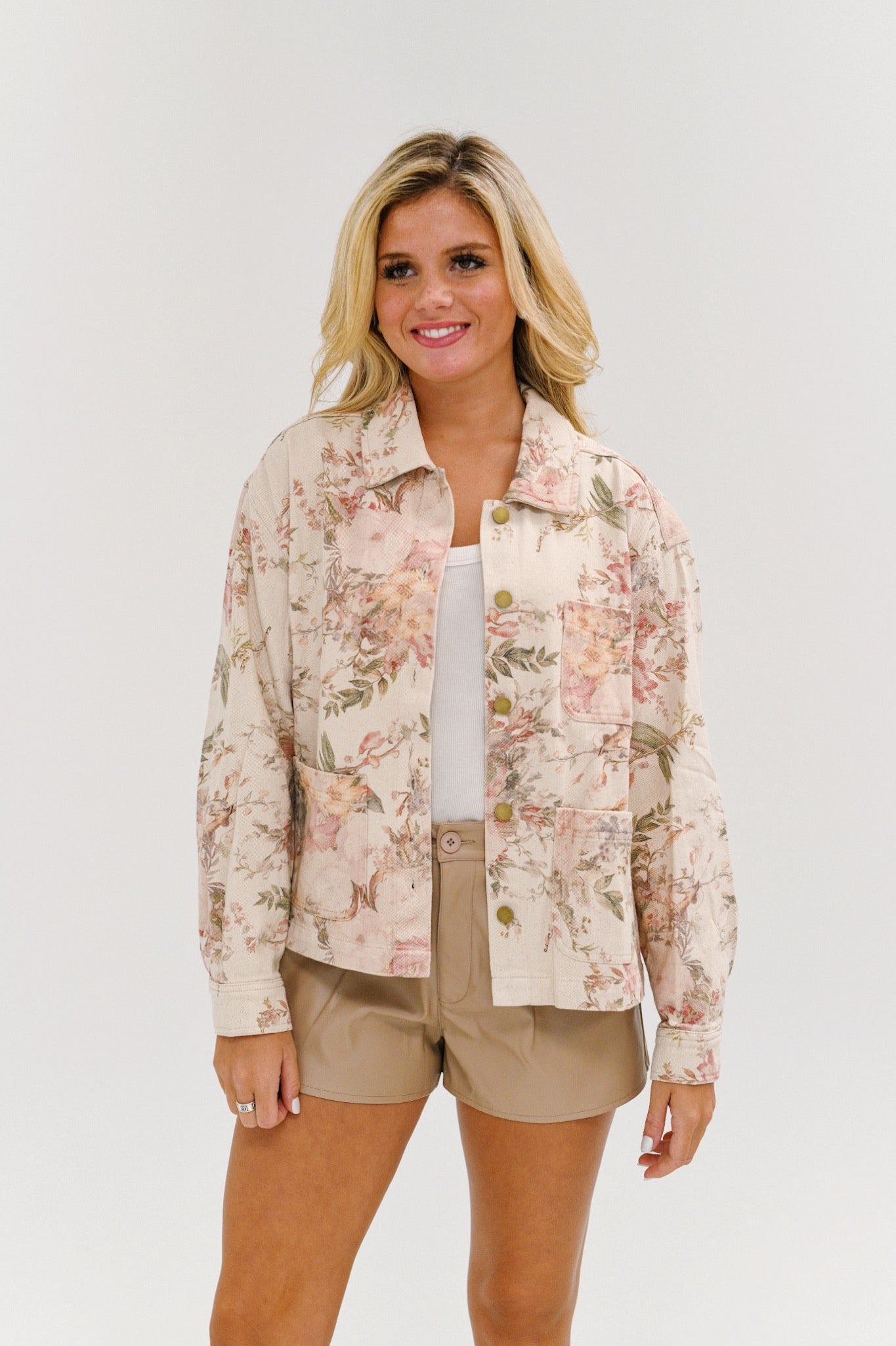 Dana Vintage Floral Print Denim Jacket-Ivory Floral