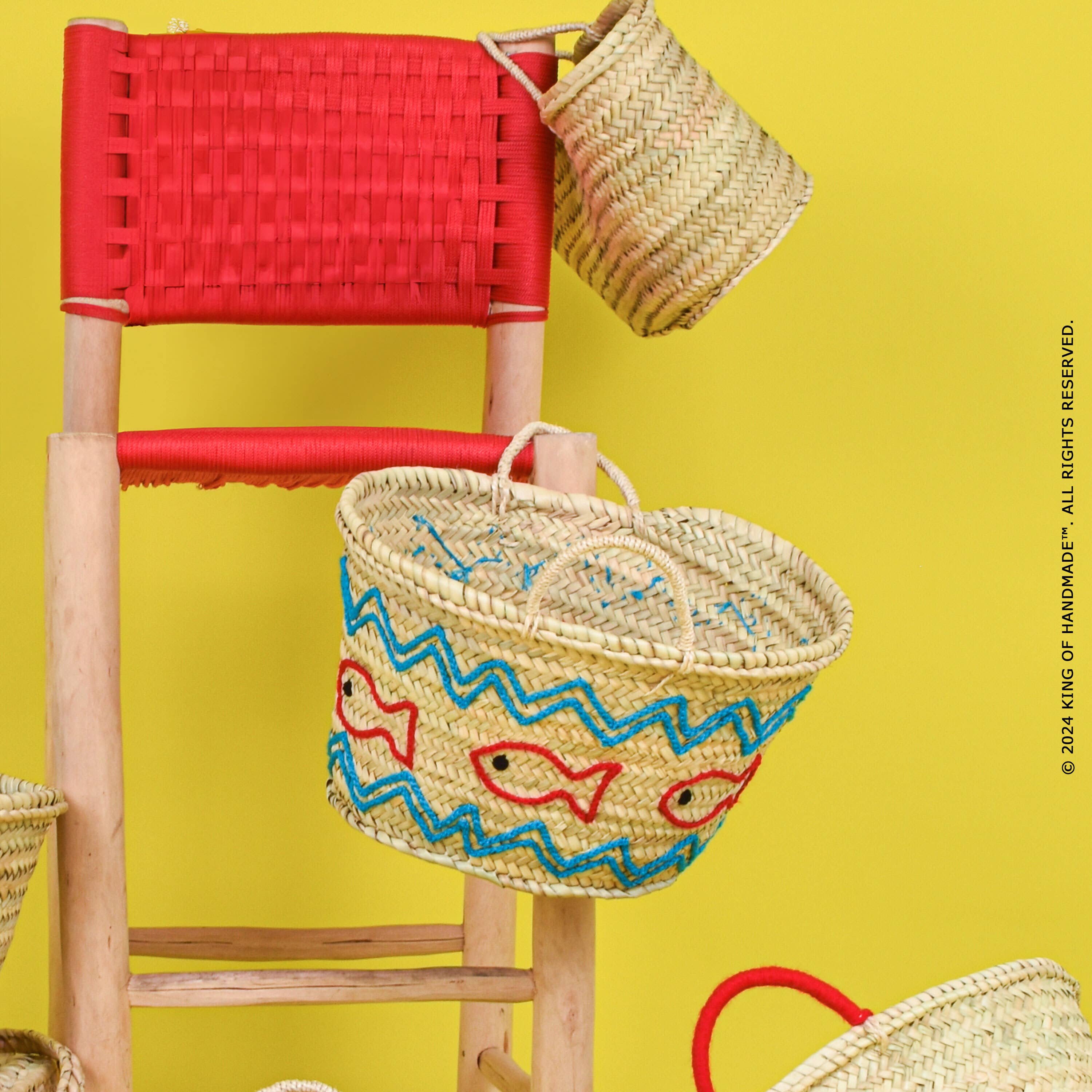Handwoven Straw Beach Bag With Fish Motif - Vacation Bag