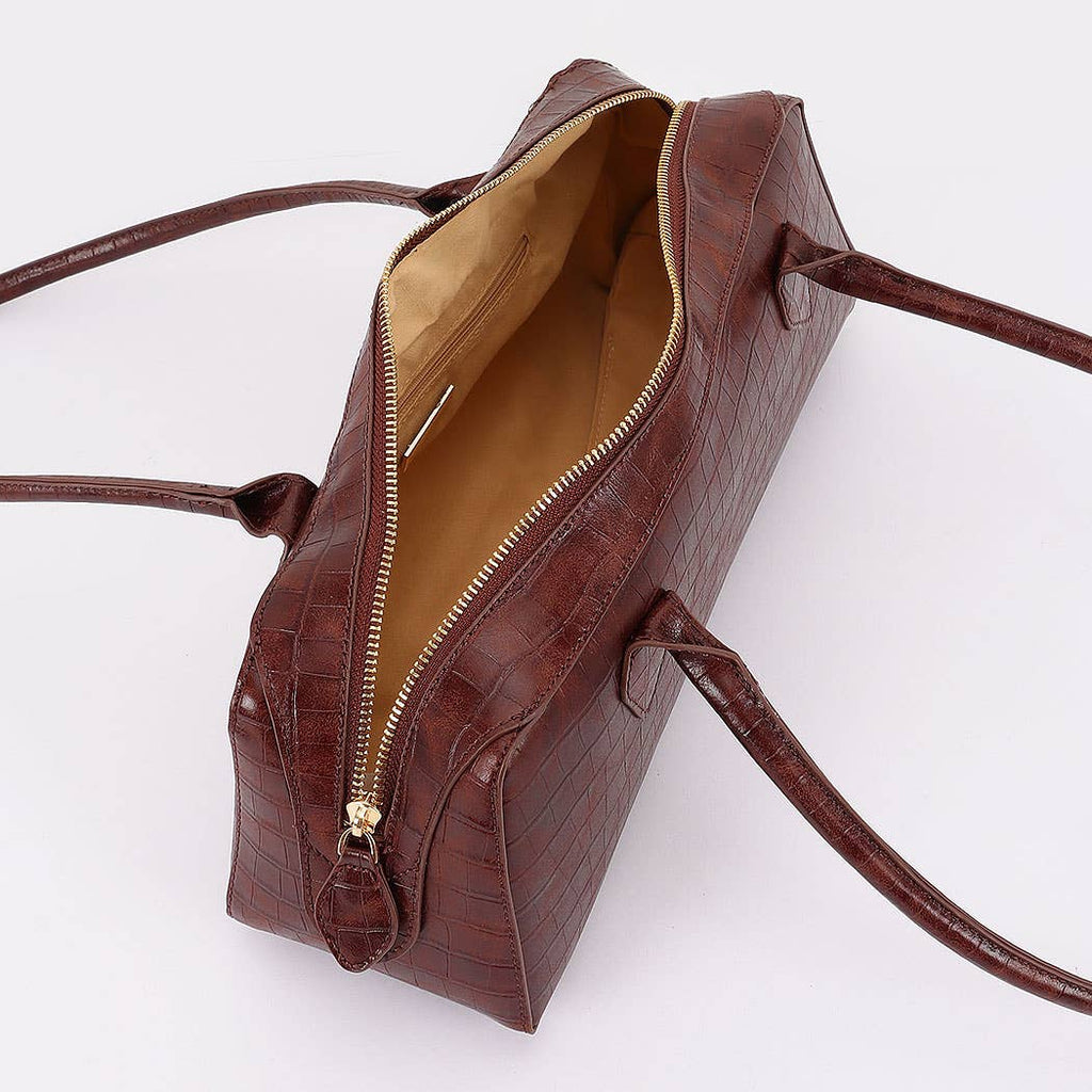Croc Embossed Barrel Bag- cafe