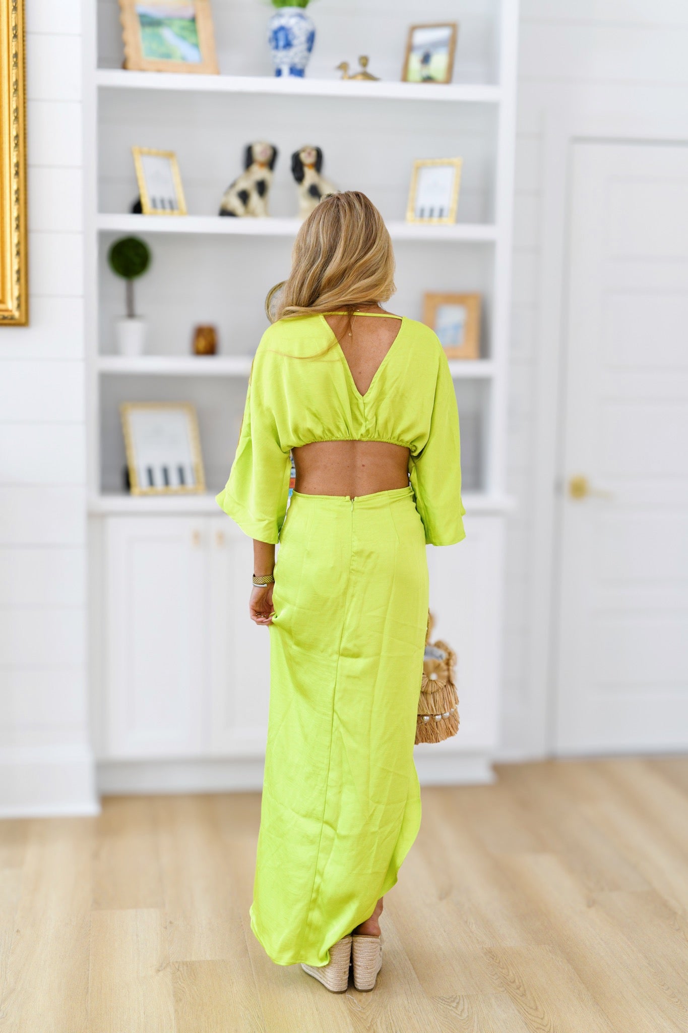 Belle Satin Ruched Front Dress - Neon Lime