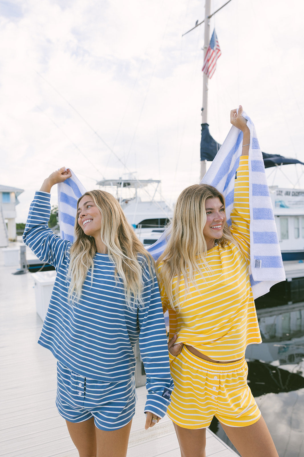 Fancy Striped Oversized Long Sleeve Top - Malibu Blue