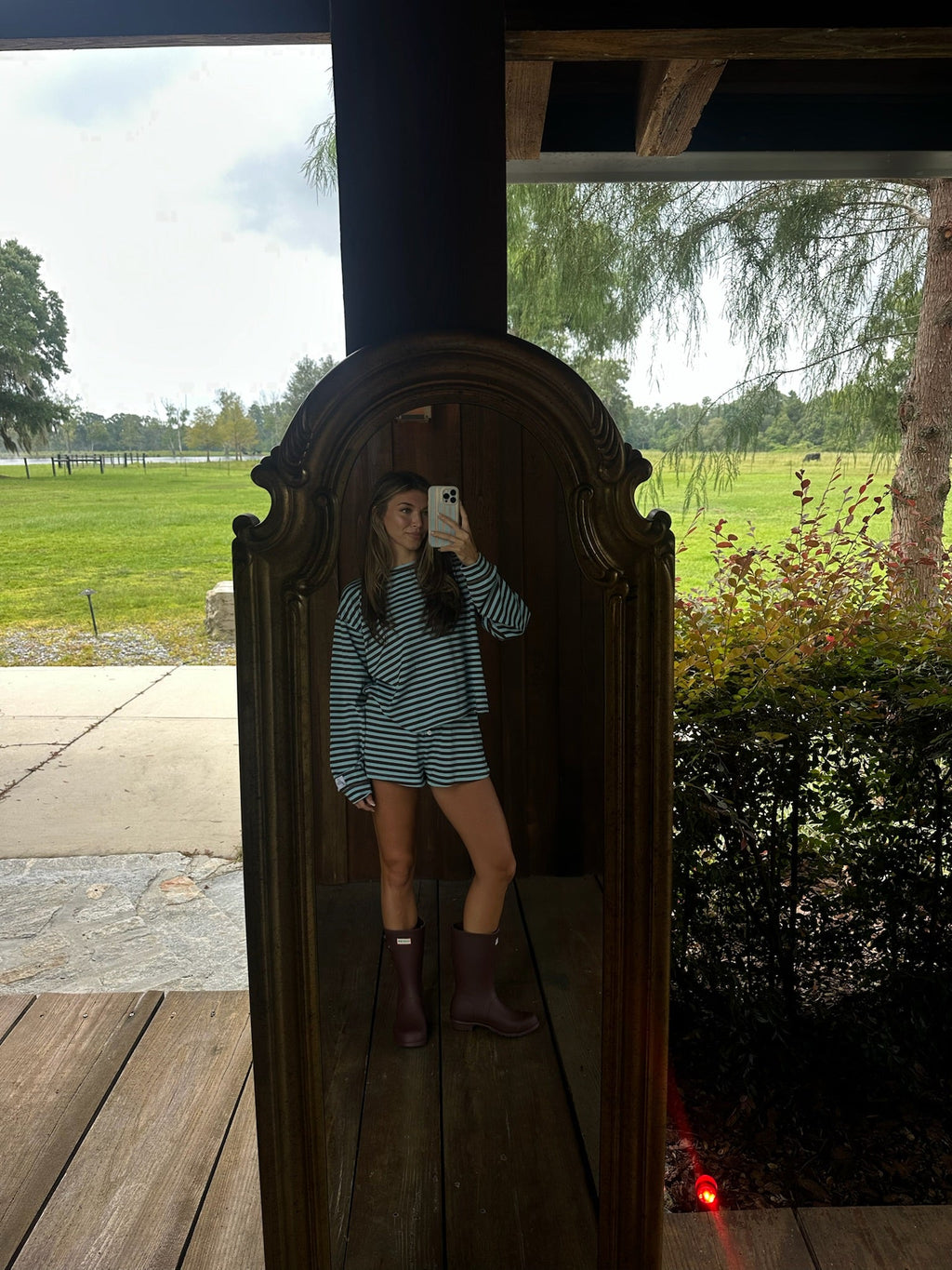 Fancy Striped Oversized Long Sleeve Top - Glacier/ Chocolate