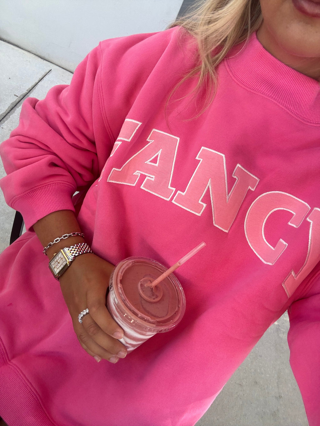 Fancy Oversized Fleece Mockneck - Paradise Pink/Hibiscus